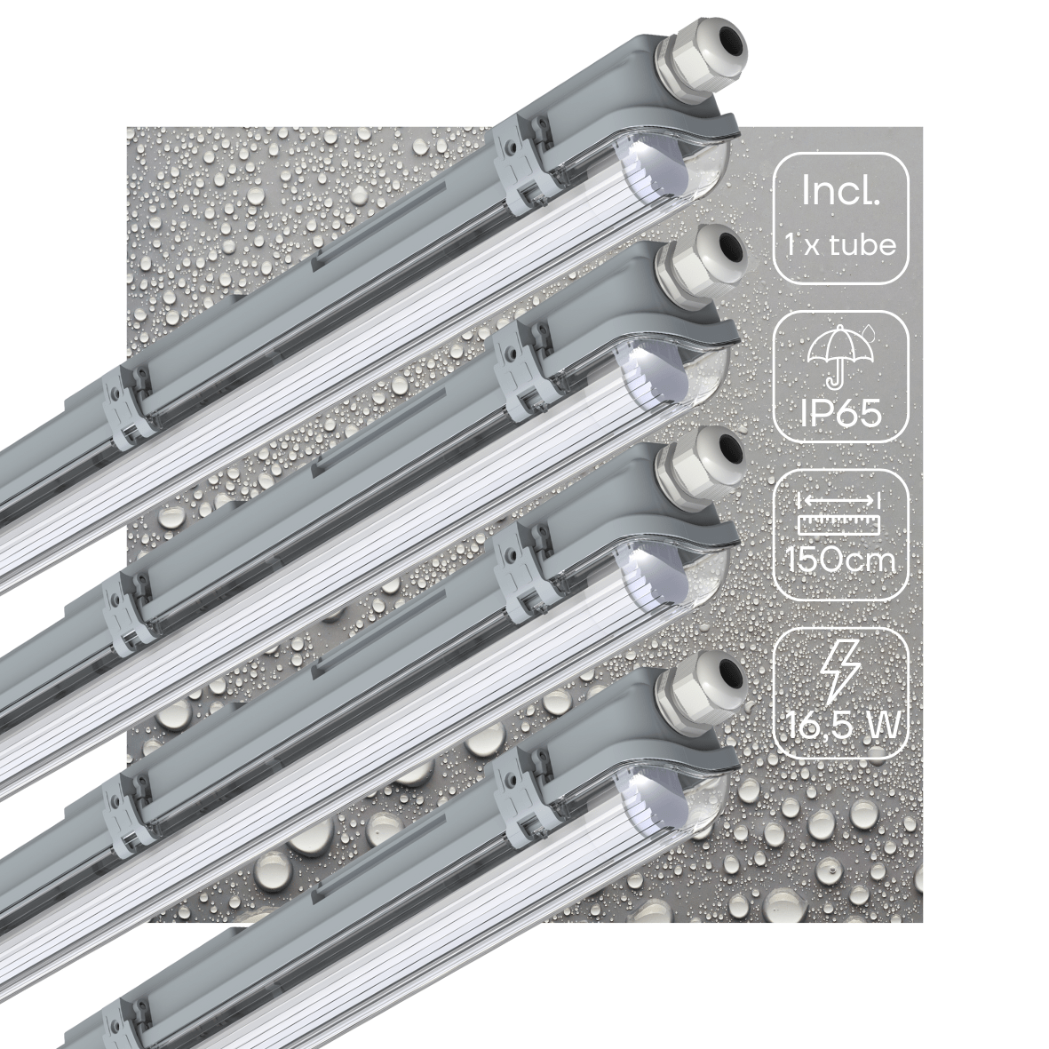 4 PACK -LED's Light Complete LED TL lamp met LED buis 150 cm - Binnen en buiten - 3060lm - 16.5W - 4000K - 185lm/w - Energielabel B LED.nl