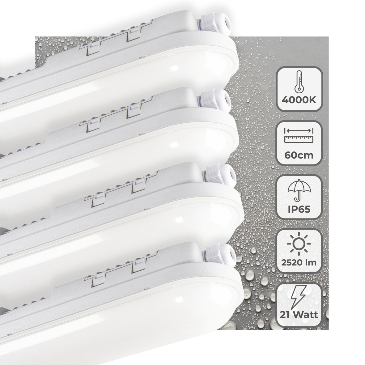 4 PACK - LED's Light Pro TL armatuur 60 cm – Geschikt voor binnen en buiten – 2500 lumen – IP65 waterdicht TL verlichting LED.nl