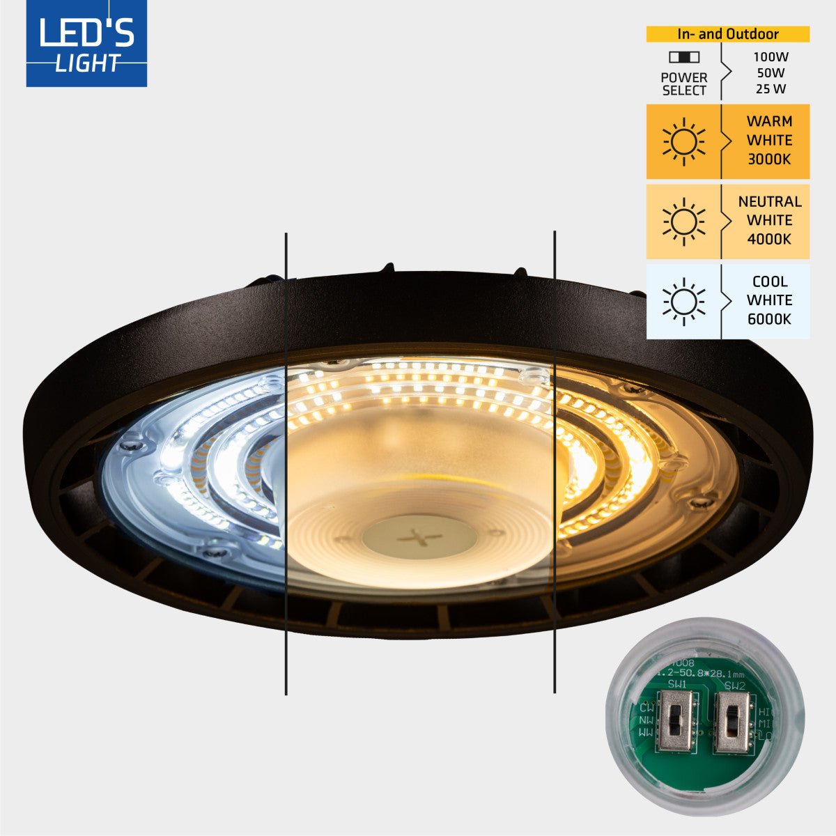 LED's Light High Bay - 100W 11000lm 3000K/4000K/6000K CCT Powerselect High bays LED.nl