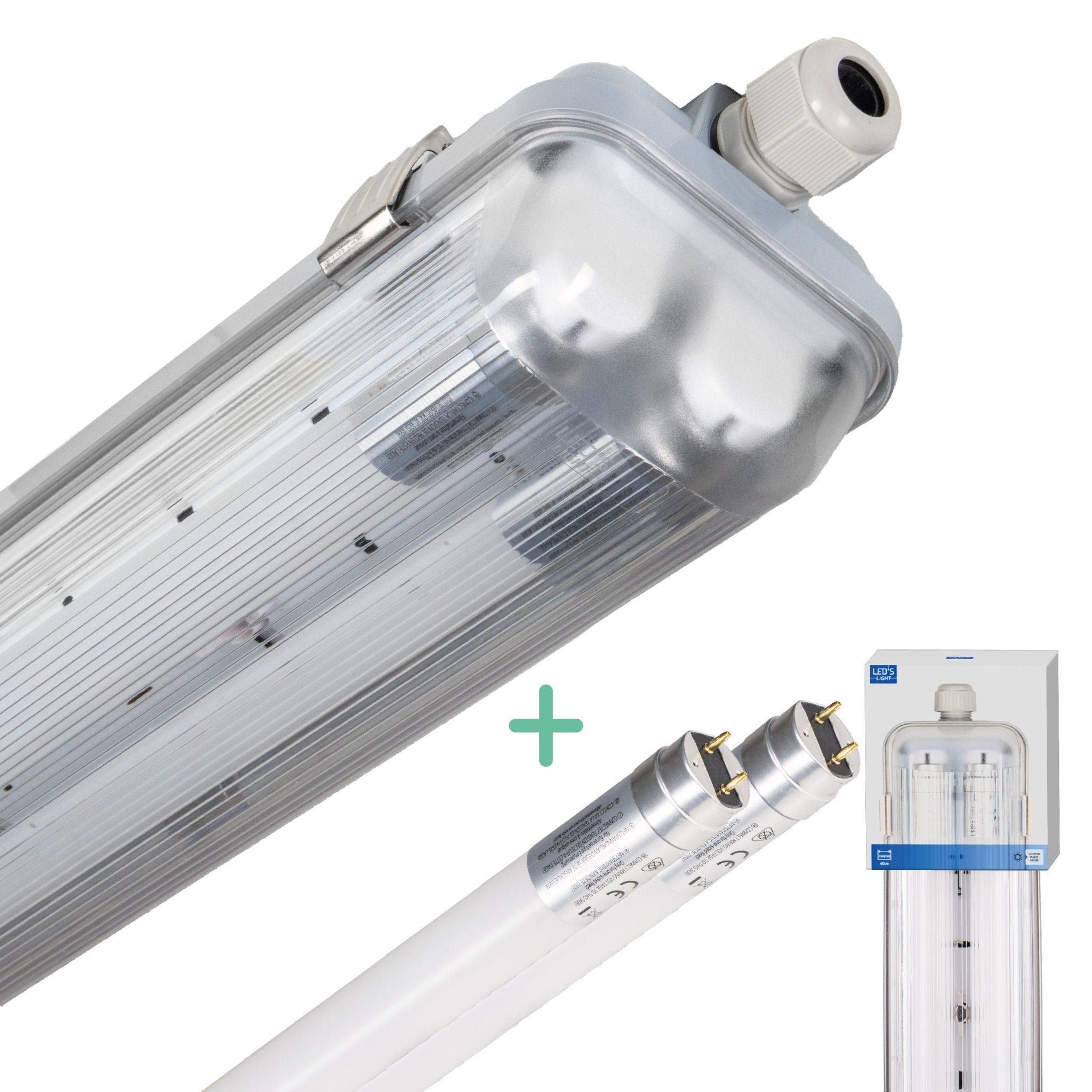 LED's Light Dubbele LED TL lamp 60 cm - compleet met LED buizen - Binnen en buiten - 2200 lm - 2x6W - 4000K - 185lm/w - Energielabel B TL verlichting LED.nl