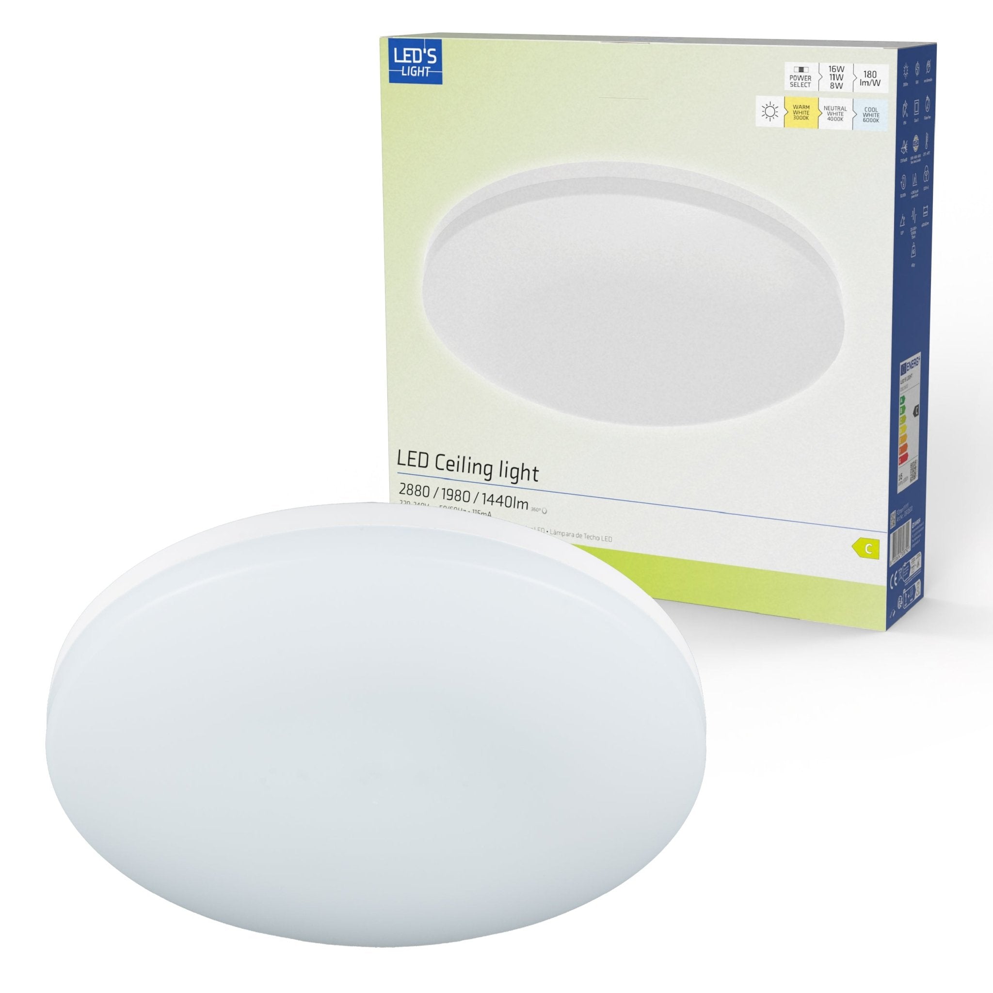 LED's Light Plafondlamp 30 cm - dimbaar in 6 standen - Alle binnenruimtes - IP54 Plafondlampen LED.nl