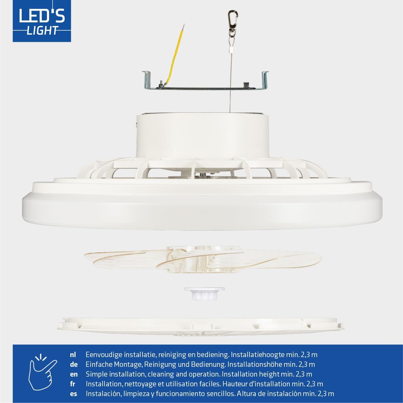 LED’s Light plafondventilator met verlichting 48 cm – Ventilatiesnelheid en bediening met afstandsbediening - Wit Plafondventilatoren LED.nl