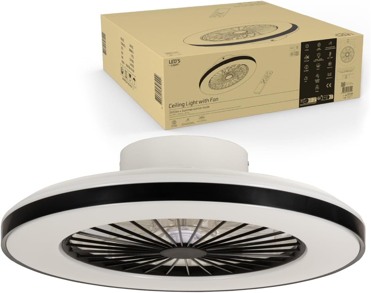 LED’s Light plafondventilator met verlichting 48 cm – Ventilatiesnelheid en bediening met afstandsbediening - Zwart Plafondventilatoren LED.nl