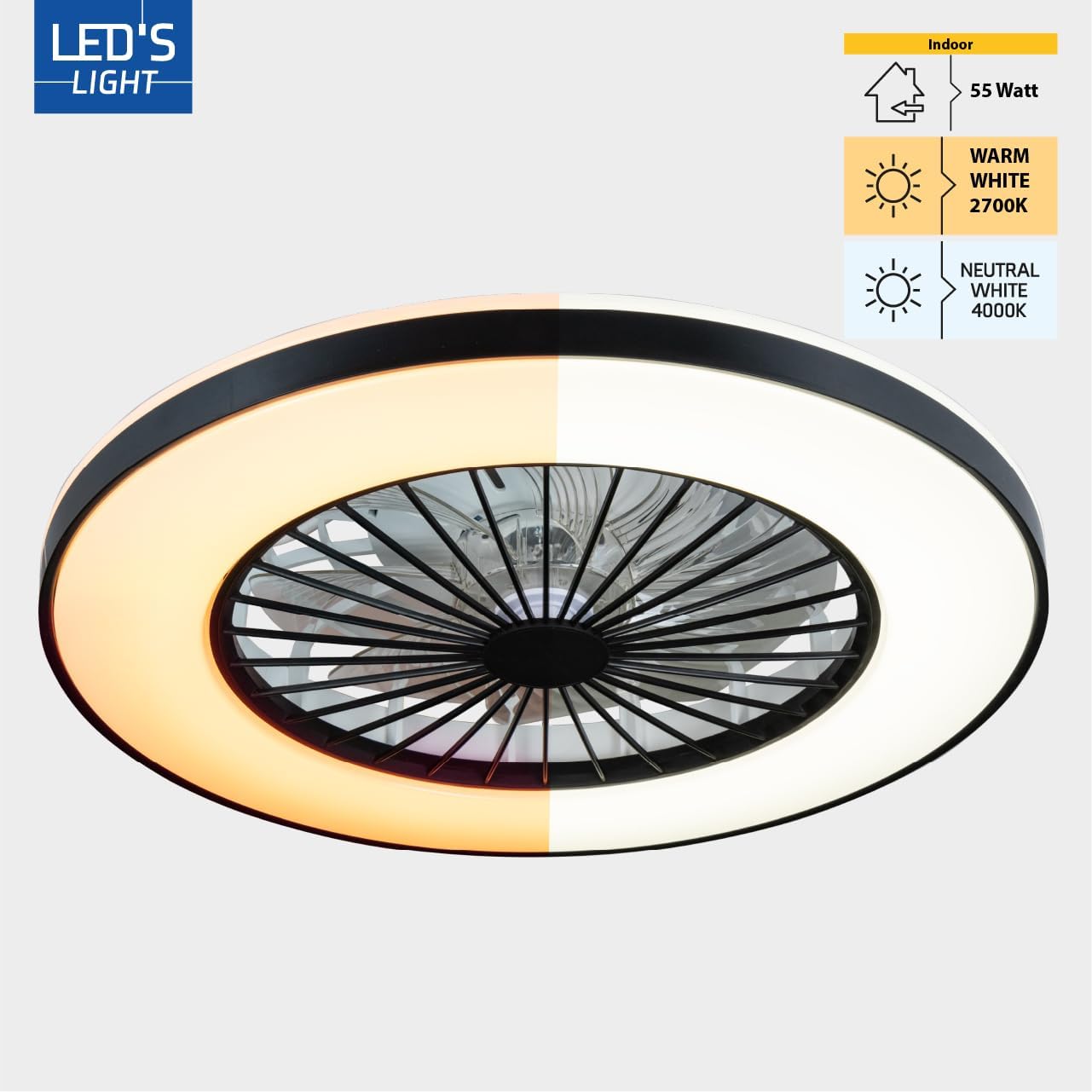 LED’s Light plafondventilator met verlichting 48 cm – Ventilatiesnelheid en bediening met afstandsbediening - Zwart Plafondventilatoren LED.nl