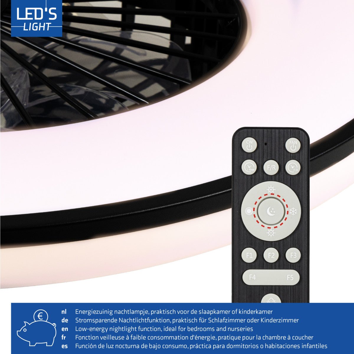 LED's Light Plafondventilator met verlichting zwart - 48,5 cm Plafondventilatoren LED.nl