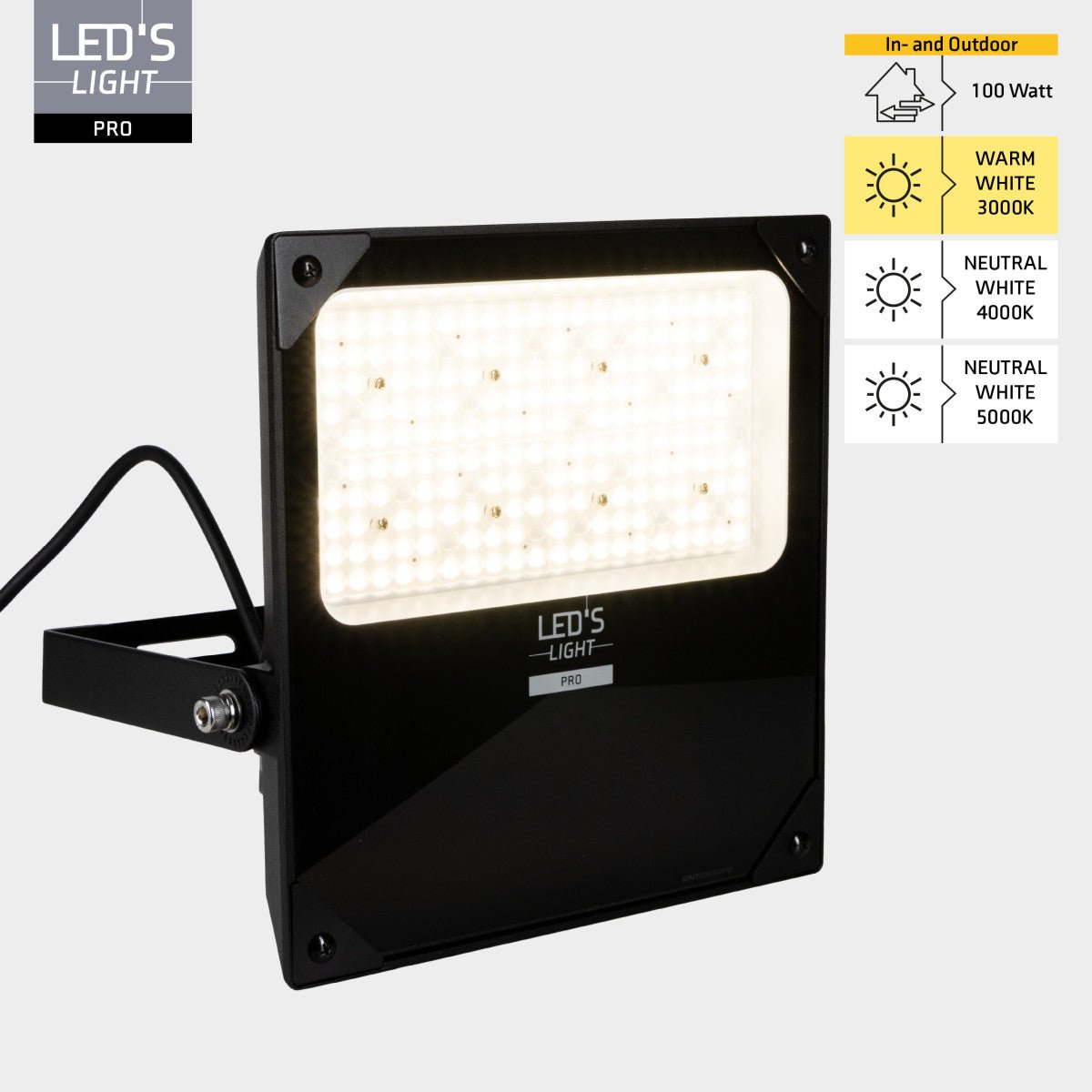 LED's Light pro Schijnwerper floodlight - CCT - 100W 14000lm 3000K/4000K/5000K - Sosen voeding - Zwart - IP66 IK08 Vermogen verstelbaar Schijnwerpers LED.nl