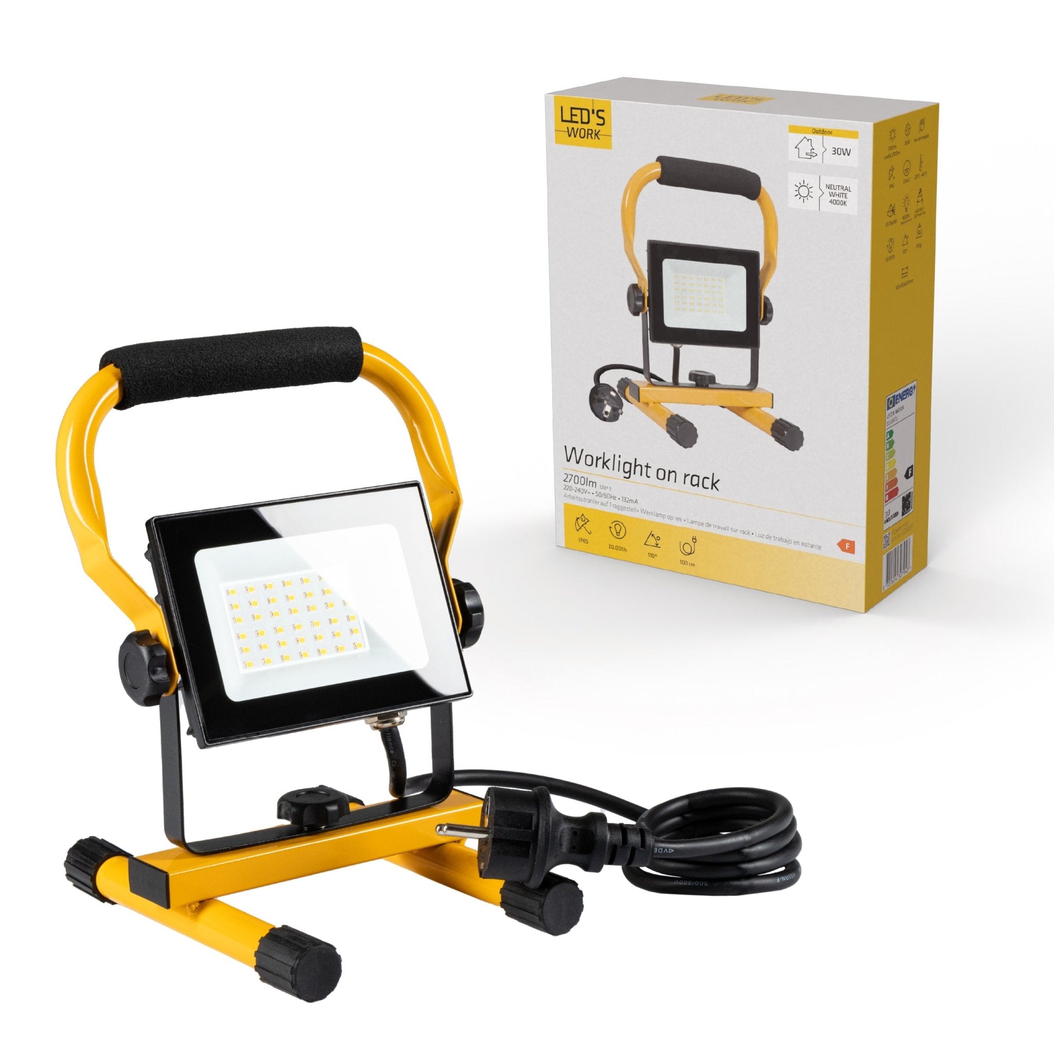 LED's Work Bouwlamp 3100 - Verstelbare beugel - Waterdicht (IP65) - Zwart geel Werklampen LED.nl