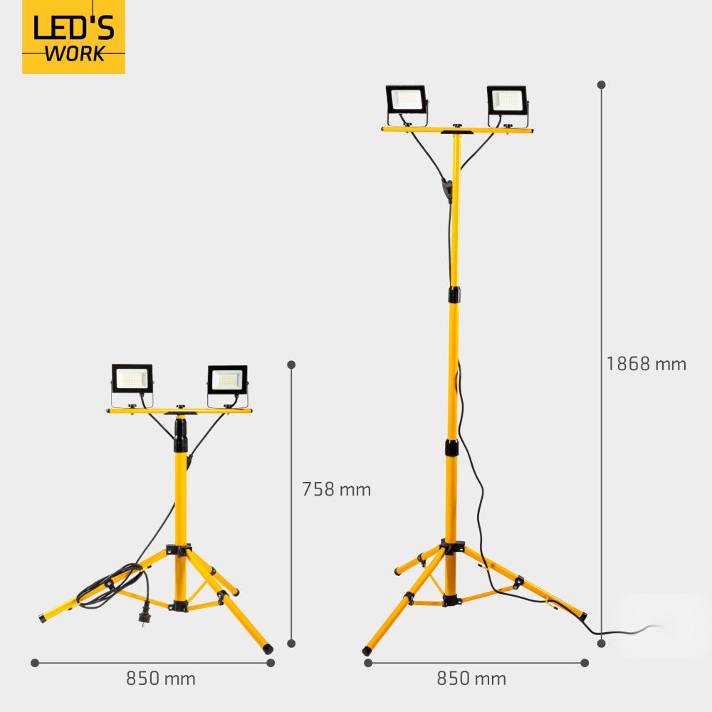 LED's Work bouwlamp/Werklamp op statief AC Bouwlamp – 2×20 W 4800 lm 4000 K Bouwlampen LED.nl
