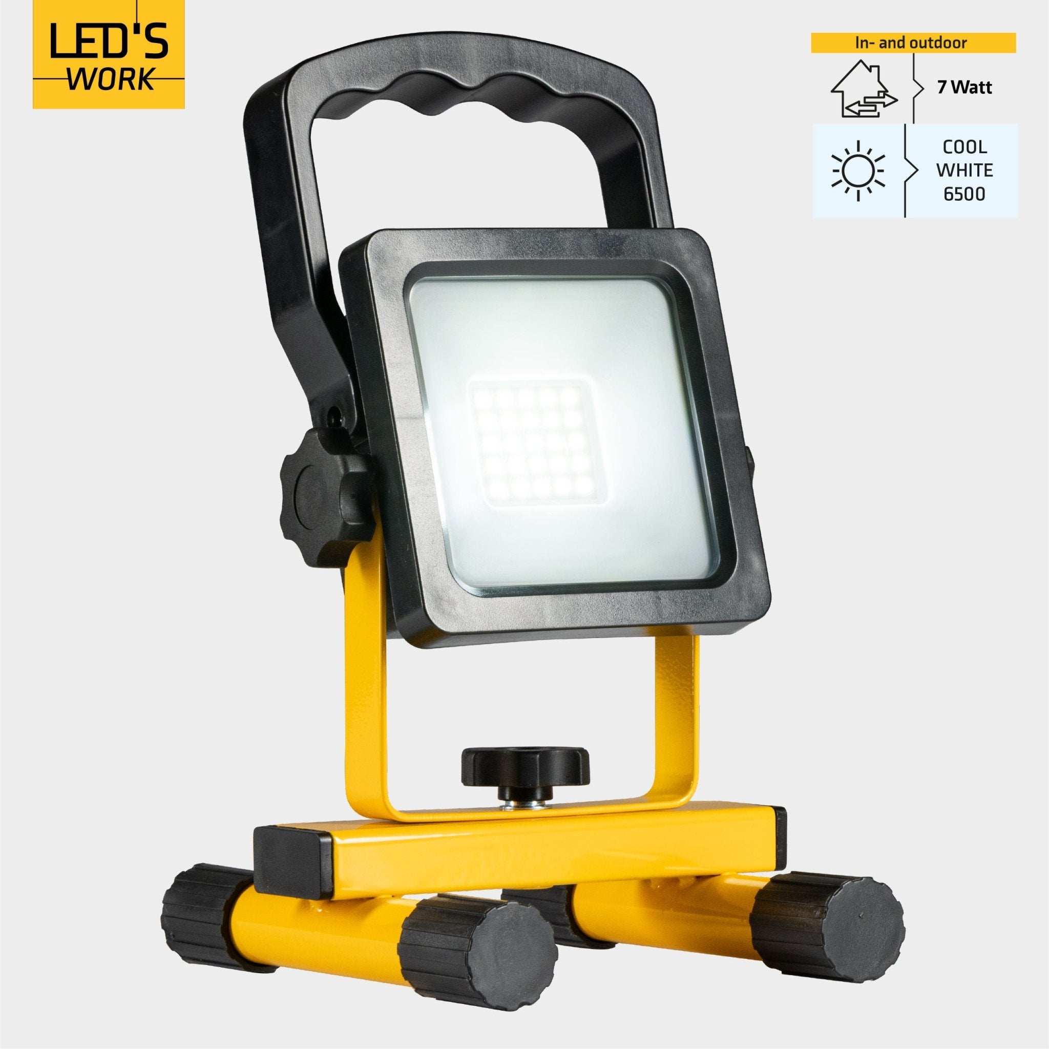 LED's Work draadloze LED Werklamp op accu 1200lm - Oplaadbaar en kantelbaar - Zwart geel Werklampen LED.nl