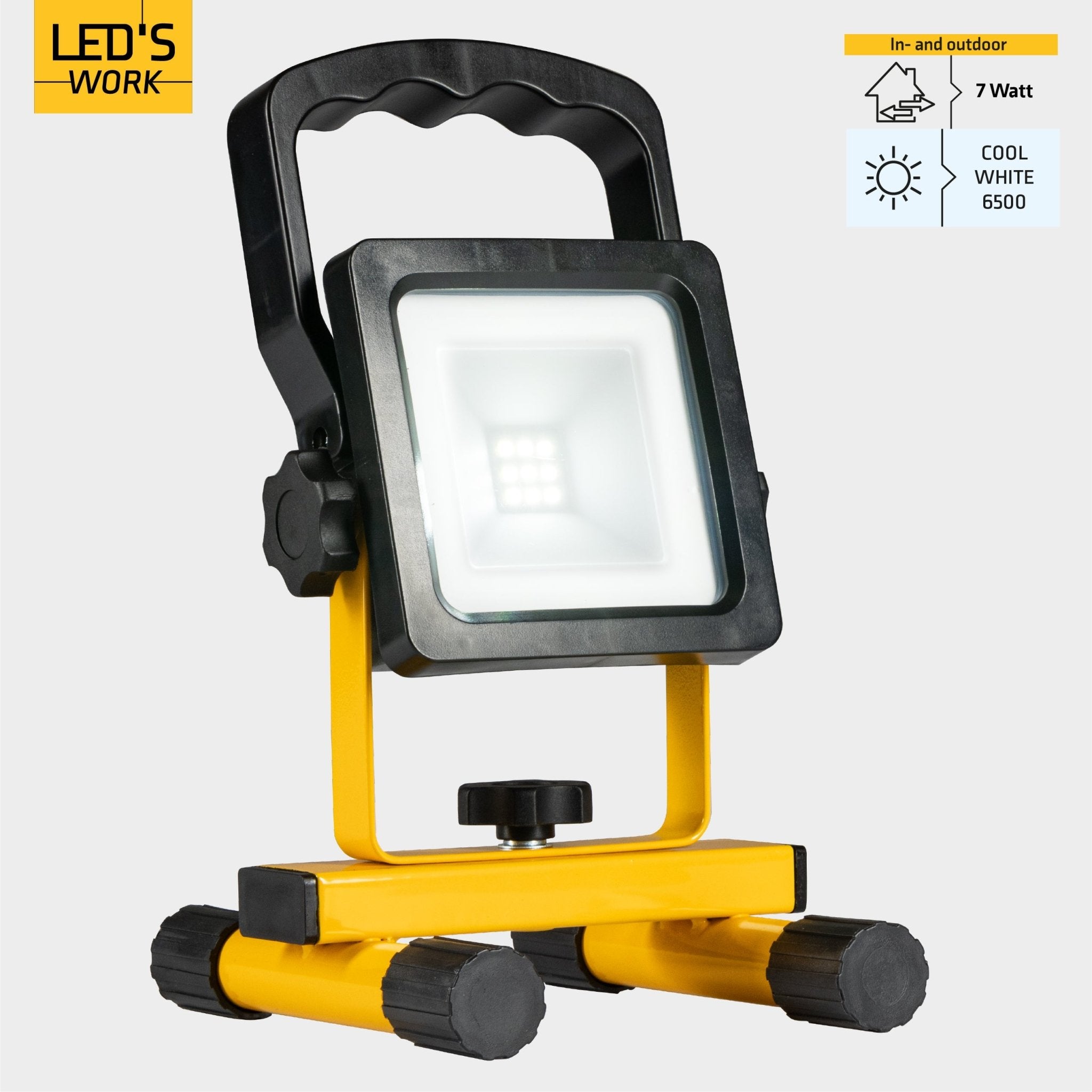 LED's Work draadloze LED Werklamp op accu 700lm - Oplaadbaar en kantelbaar - Zwart geel Werklampen LED.nl