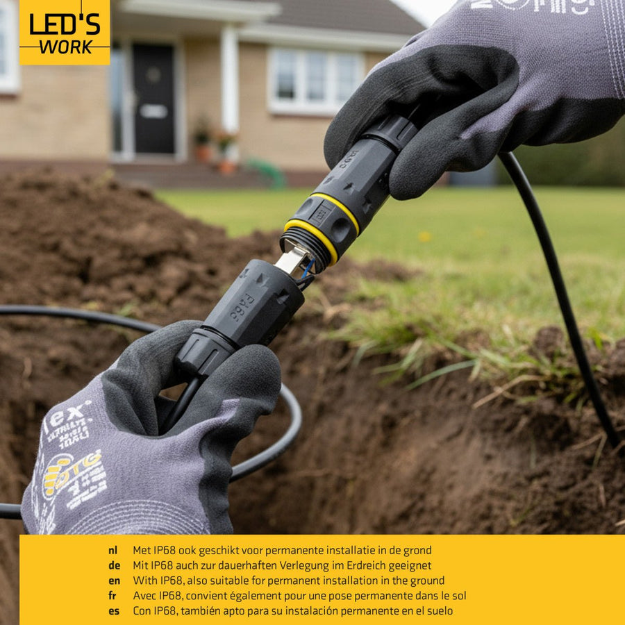 LEDs, Ethernet-Anschluss, RJ45-Stecker, I-Form – CAT6A – Ø 4,5–7,5 mm Kabel – IP68 - LED.de