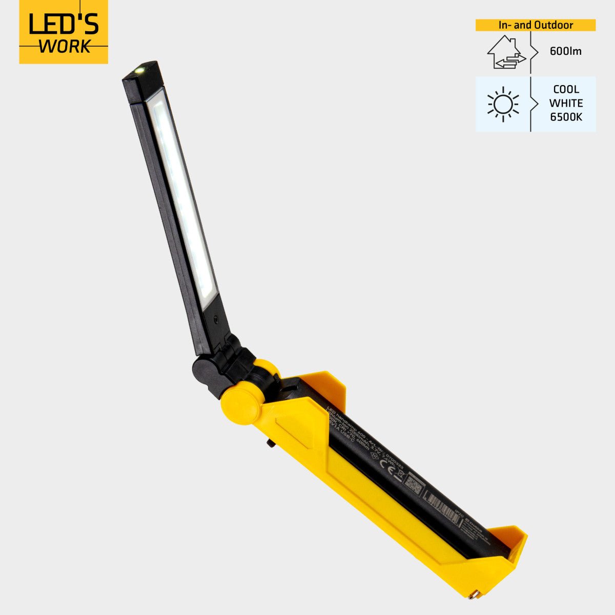 LED's Work Oplaadbare LED Werklamp op accu 600 - Werkt draadloos - Met magneet en haak Bouwlampen Led.nl