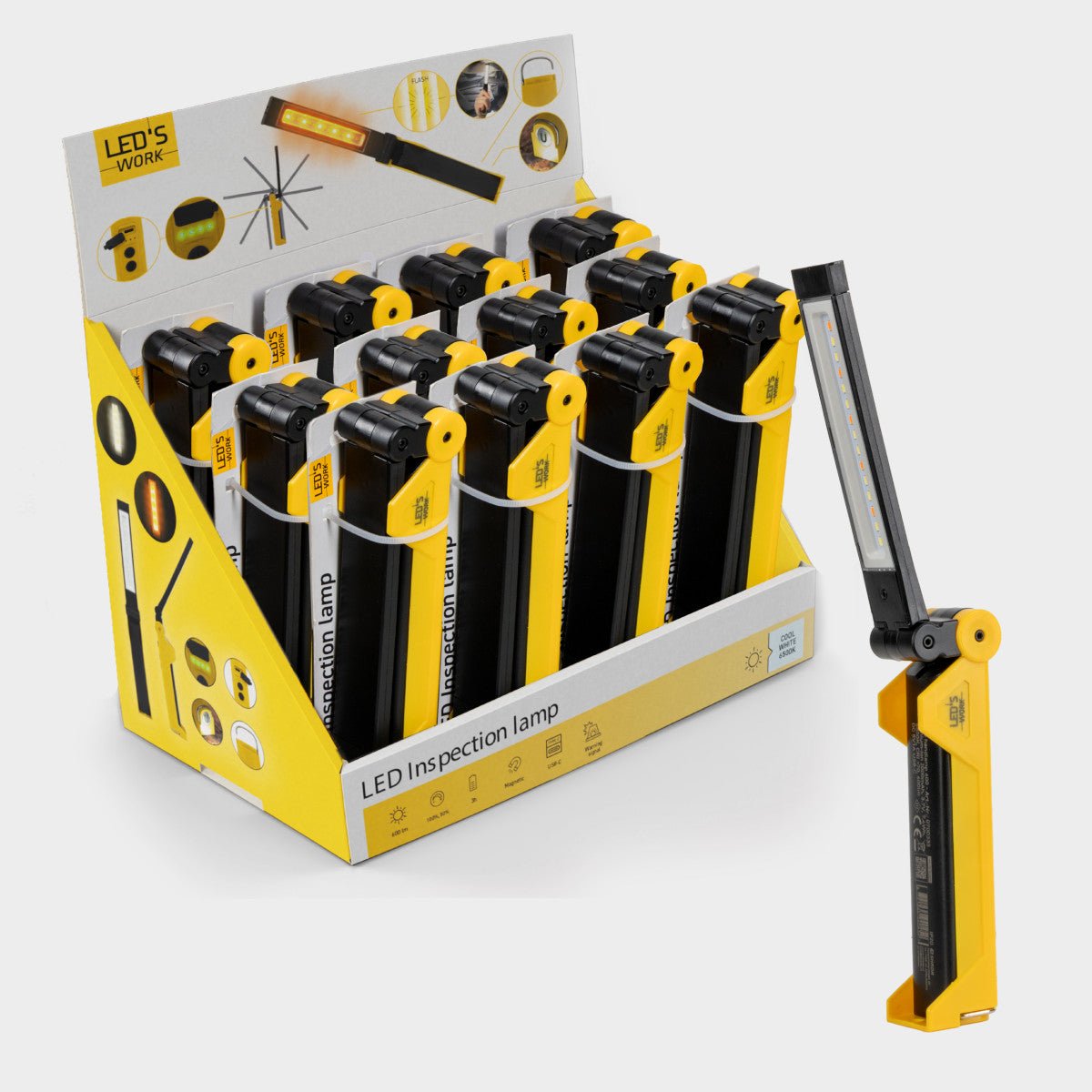 LED's Work Oplaadbare LED Werklamp op accu 600 - Werkt draadloos - Met magneet en haak Bouwlampen Led.nl