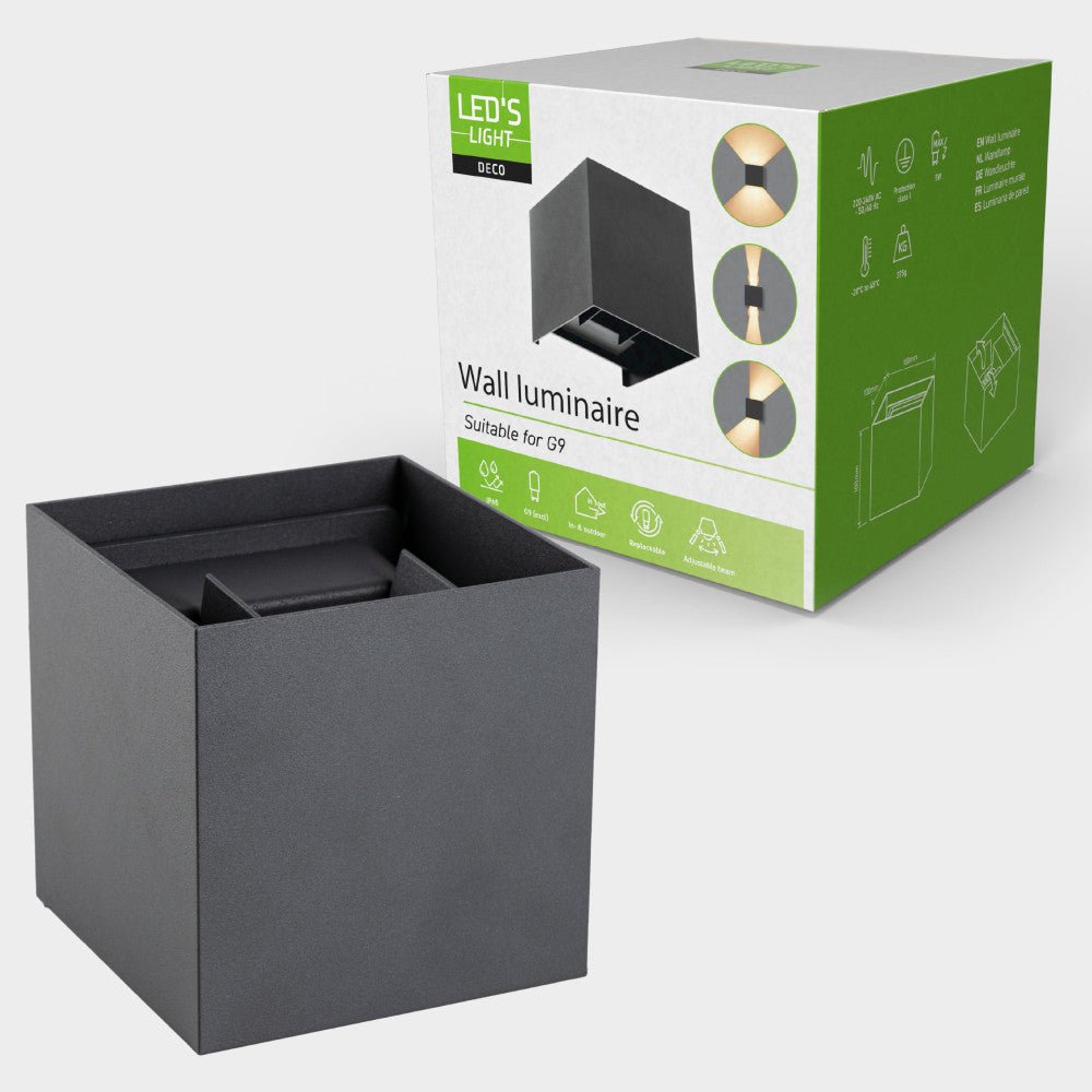 Lumo Cube Antraciet - Wandarmatuur zonder lichtbron - Excl 1xG9 - IP65 Wandlampen LED.nl