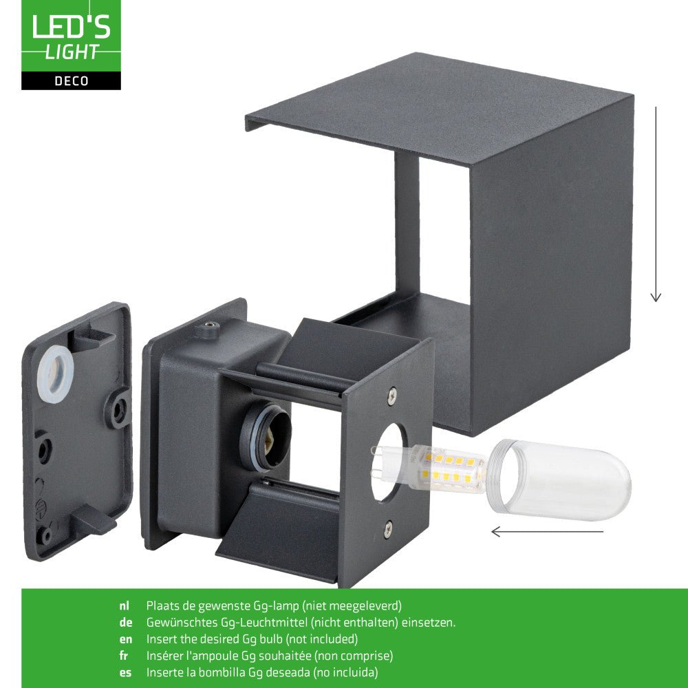 Lumo Cube Antraciet - Wandarmatuur zonder lichtbron - Excl 1xG9 - IP65 Wandlampen LED.nl