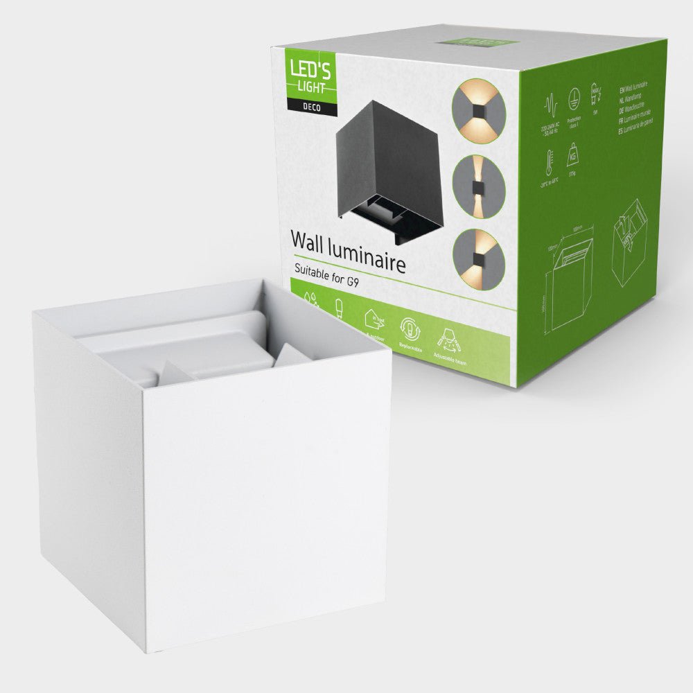 Lumo Cube Wit - Wandarmatuur zonder lichtbron - Excl 1xG9 - IP65 Wandlampen LED.nl