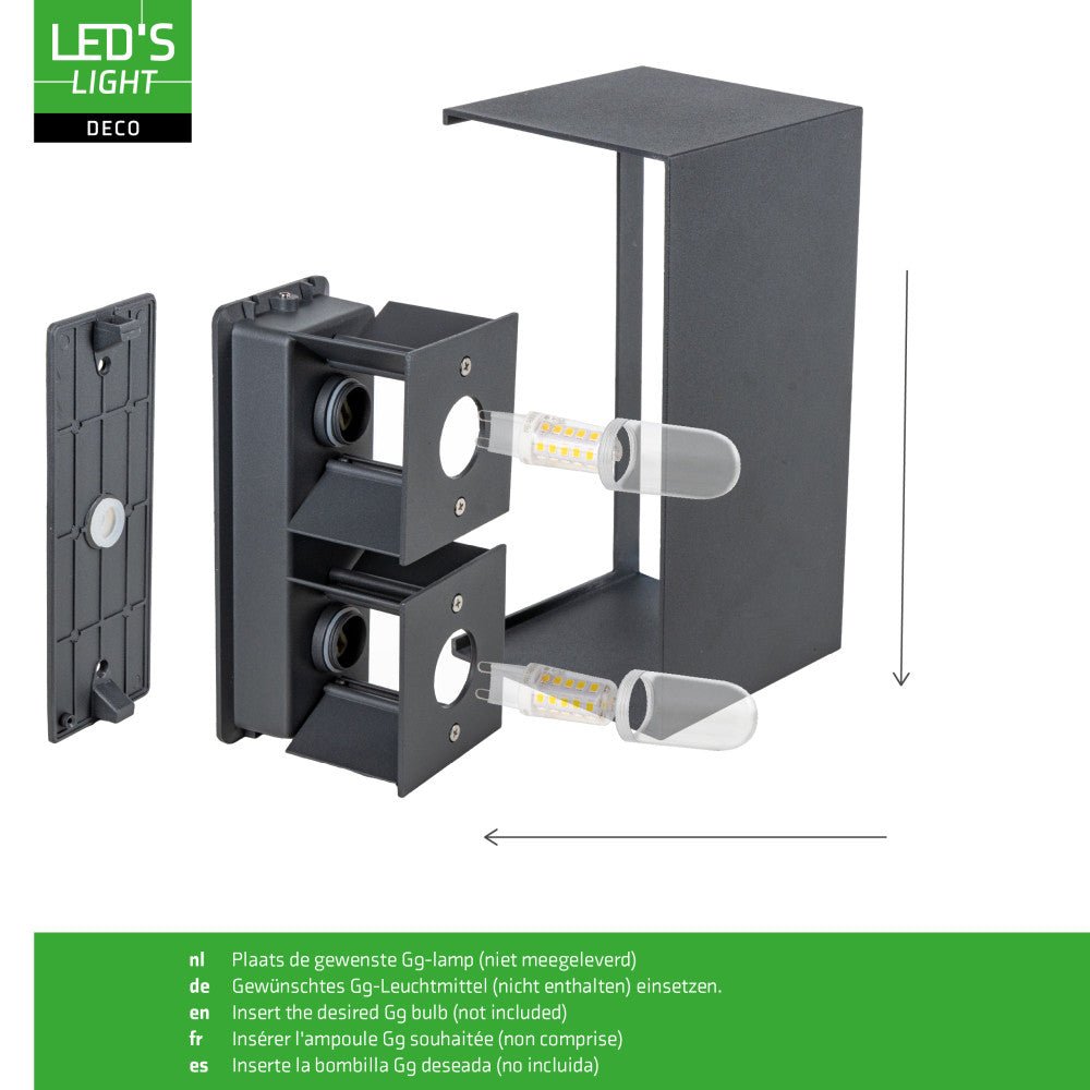 Lumo Recta Antraciet - Wandarmatuur zonder lichtbron - Excl 2xG9 - IP65 Wandlampen LED.nl