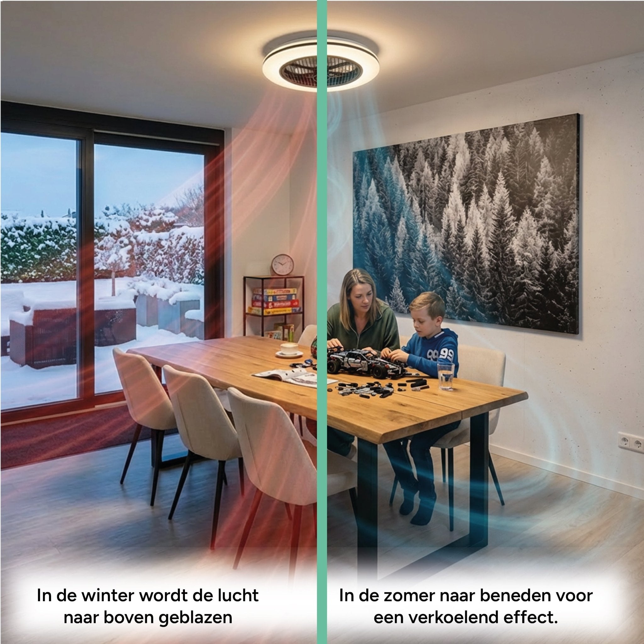 Proventa 3D Air Plafondventilator met verlichting 50 cm - Verspreidt lucht over hele kamer - Met afstandsbediening Plafondventilatoren LED.nl