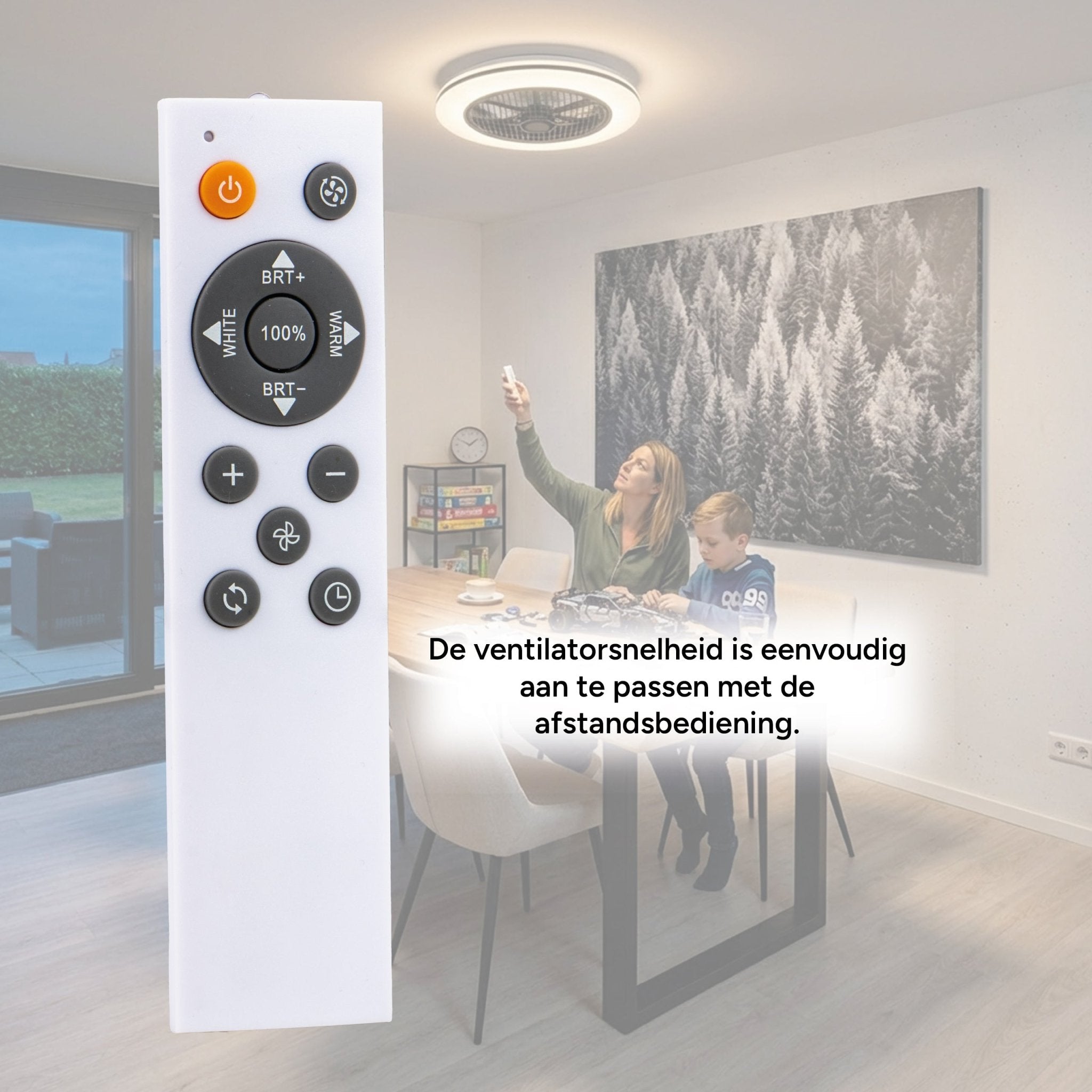 Proventa 3D Air Plafondventilator met verlichting 50 cm - Verspreidt lucht over hele kamer - Met afstandsbediening Plafondventilatoren LED.nl