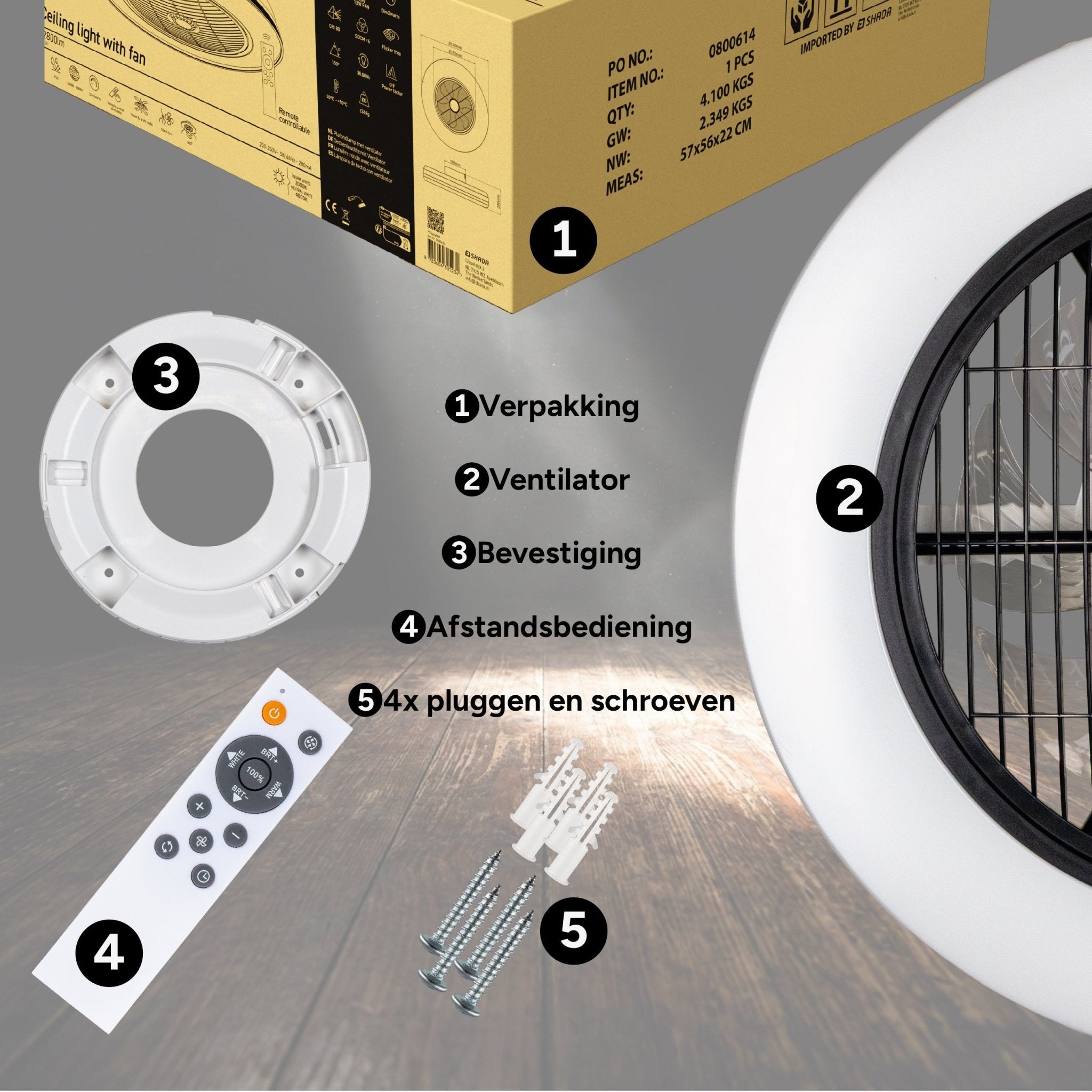 Proventa 3D Air Plafondventilator met verlichting 50 cm - Verspreidt lucht over hele kamer - Met afstandsbediening Plafondventilatoren LED.nl