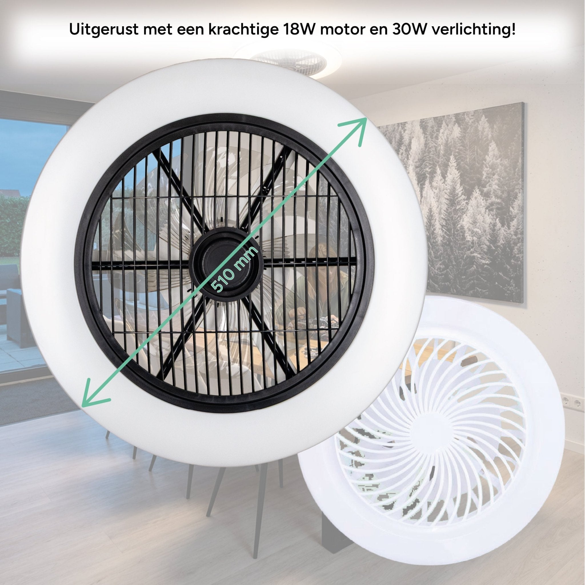 Proventa 3D Air Plafondventilator met verlichting 50 cm - Verspreidt lucht over hele kamer - Met afstandsbediening Plafondventilatoren LED.nl
