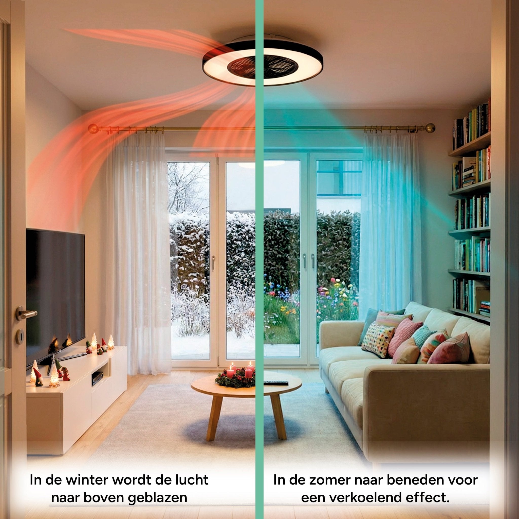 Proventa Premium Plafondventilator met lamp 60 cm - Zomer- en winterstand met afstandsbediening - Zwart Plafondventilatoren LED.nl