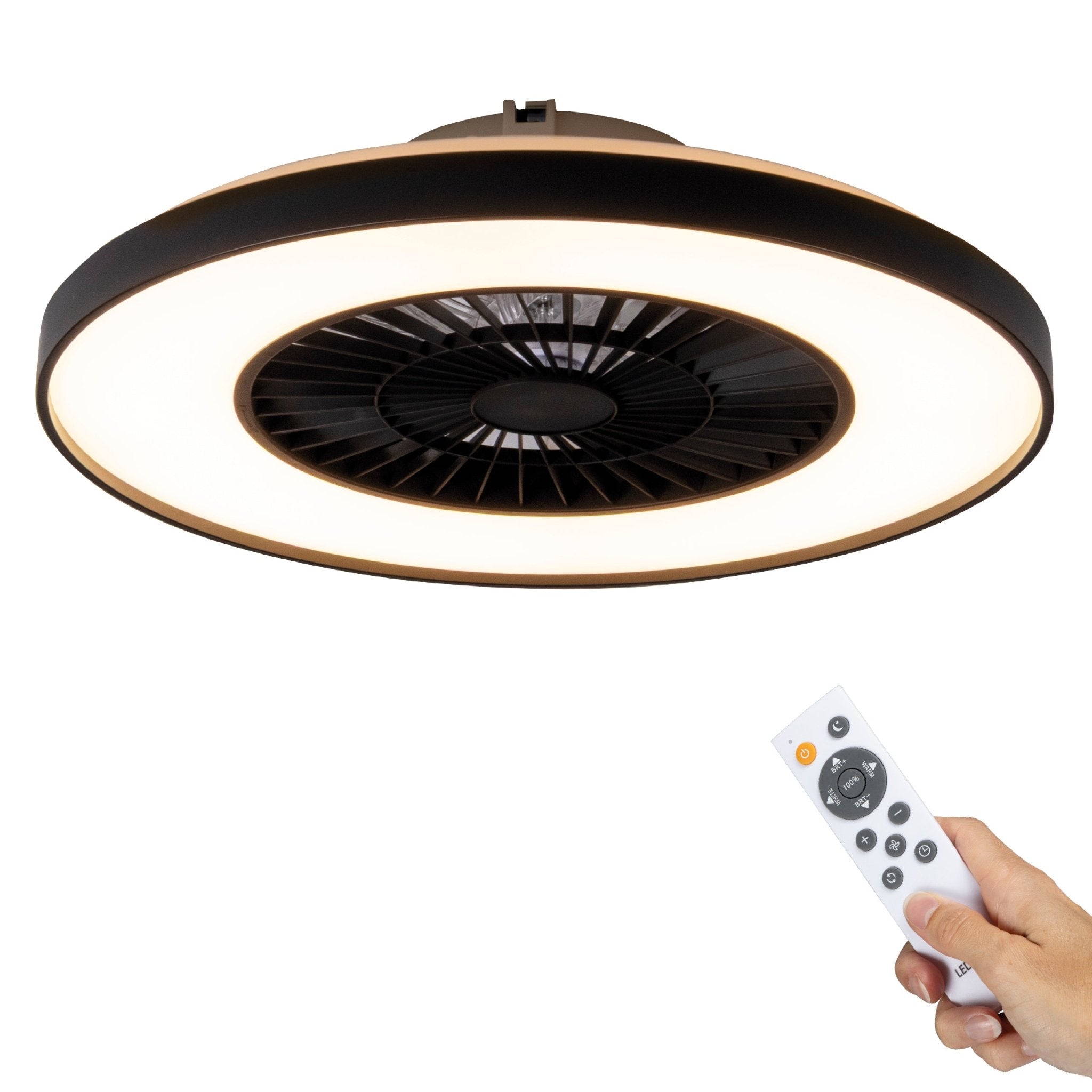 Proventa Premium Plafondventilator met lamp 60 cm - Zomer- en winterstand met afstandsbediening - Zwart Plafondventilatoren LED.nl