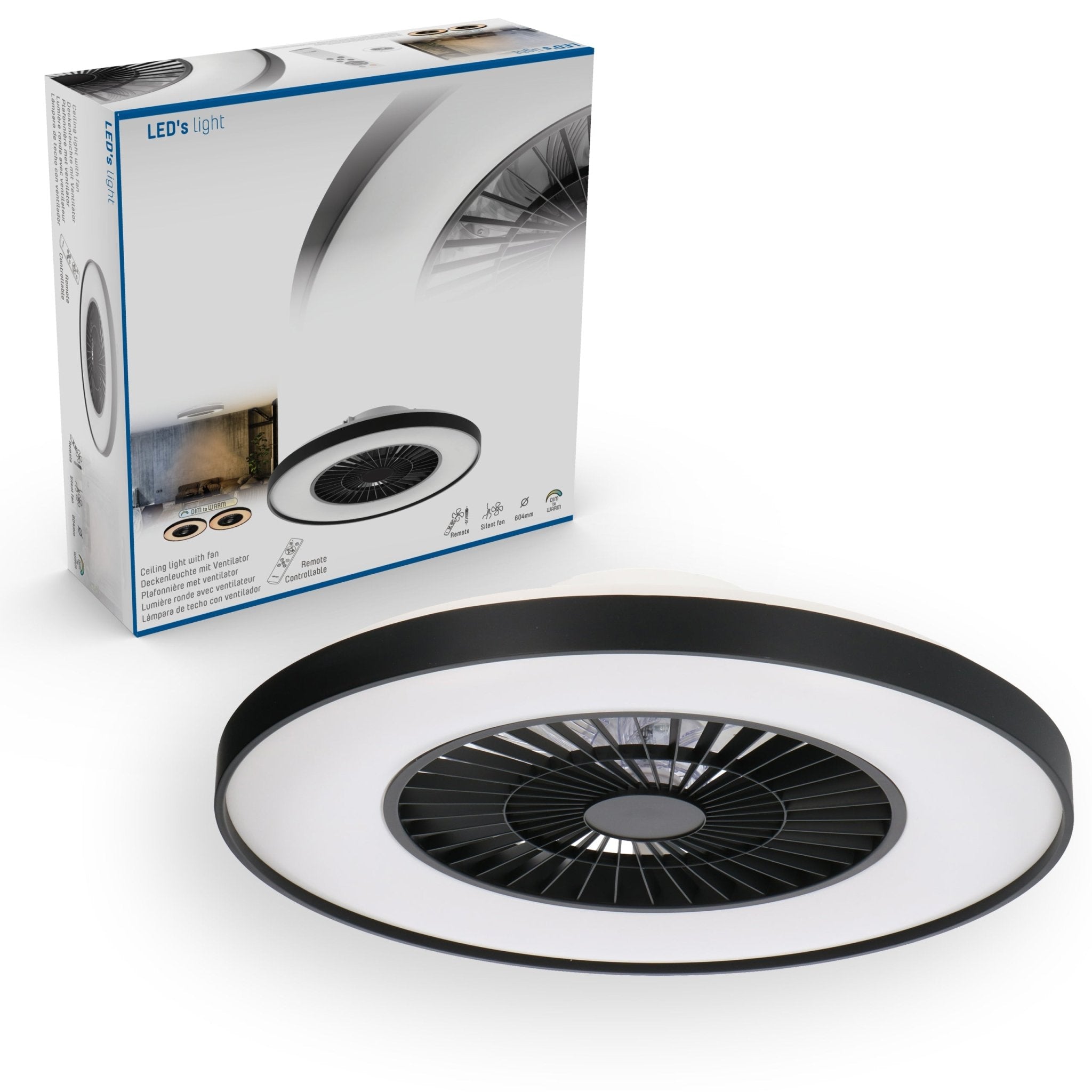 Proventa Premium Plafondventilator met lamp 60 cm - Zomer- en winterstand met afstandsbediening - Zwart Plafondventilatoren LED.nl