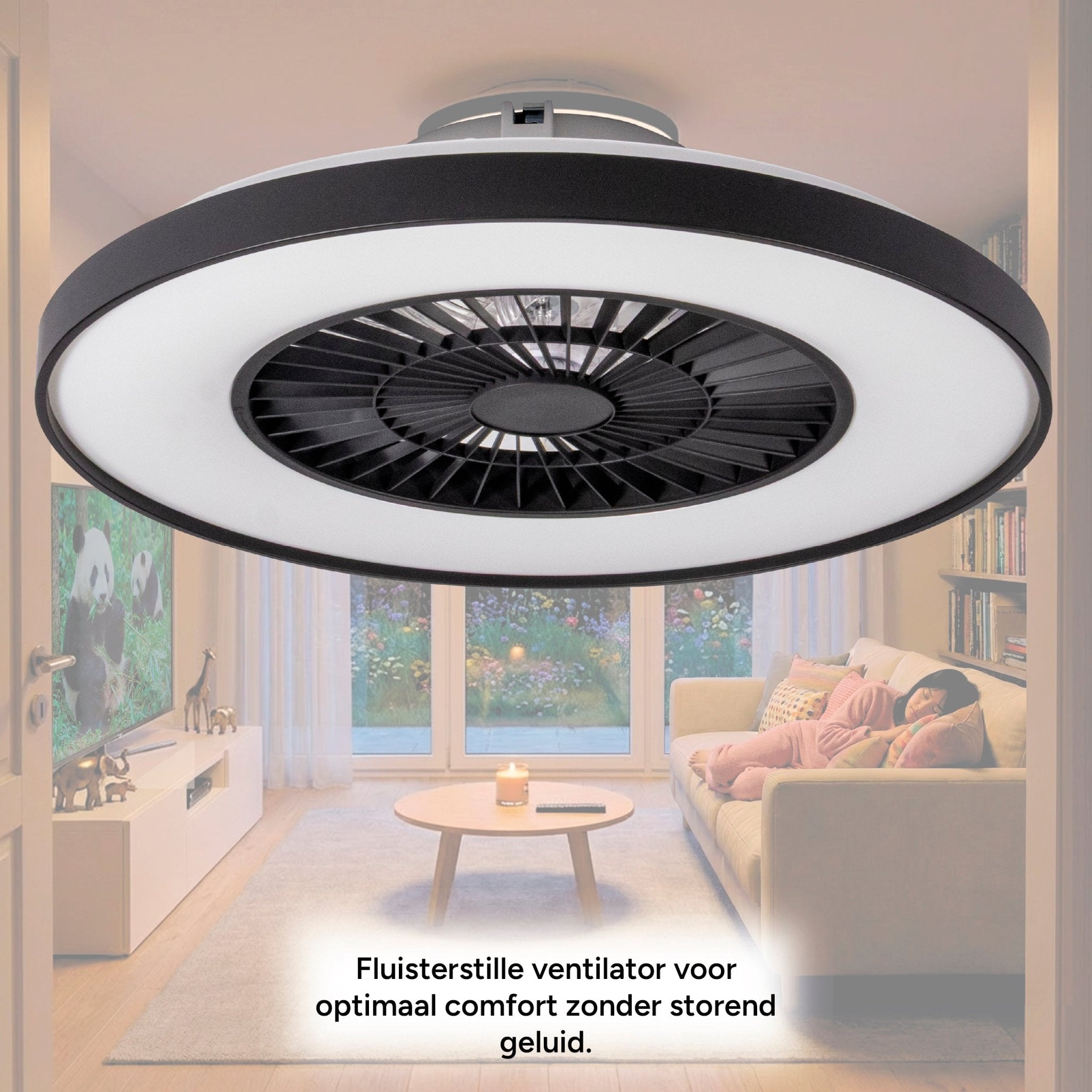 Proventa Premium Plafondventilator met lamp 60 cm - Zomer- en winterstand met afstandsbediening - Zwart Plafondventilatoren LED.nl