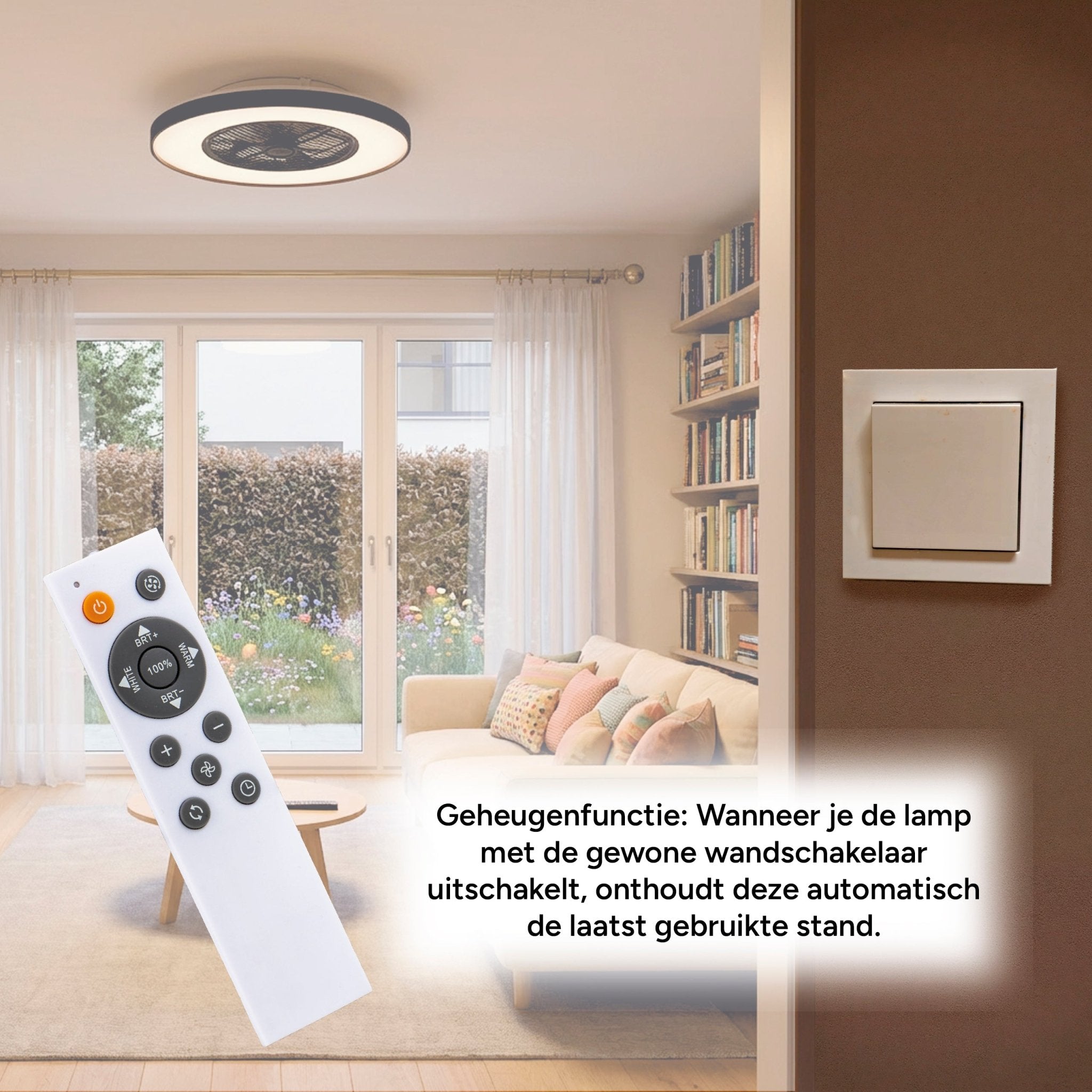 Proventa Premium Plafondventilator met lamp 60 cm - Zomer- en winterstand met afstandsbediening - Zwart Plafondventilatoren LED.nl