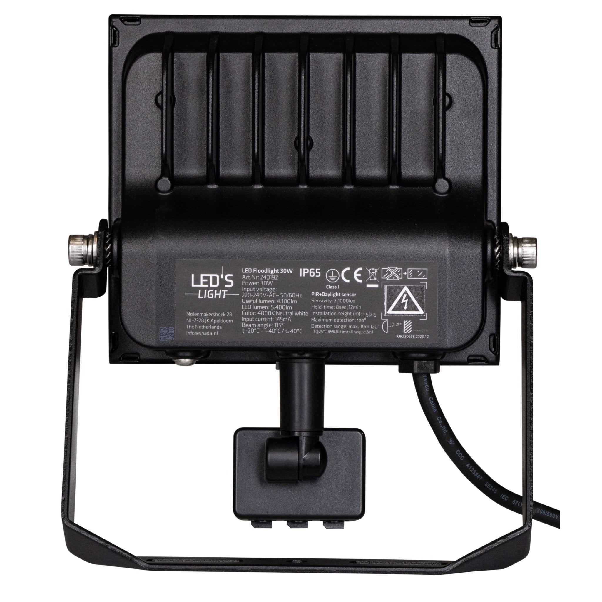 UltraFlood LED Schijnwerper 30W met Bewegingssensor en Daglichtsensor - Kantelbaar - 4800 Lumen - IP65 Schijnwerpers LED.nl