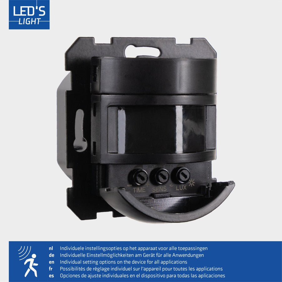 Wall switch with motion sensor - 55 x 55 mm flush-mounted - Compatible with LED - Black - LED.nl
