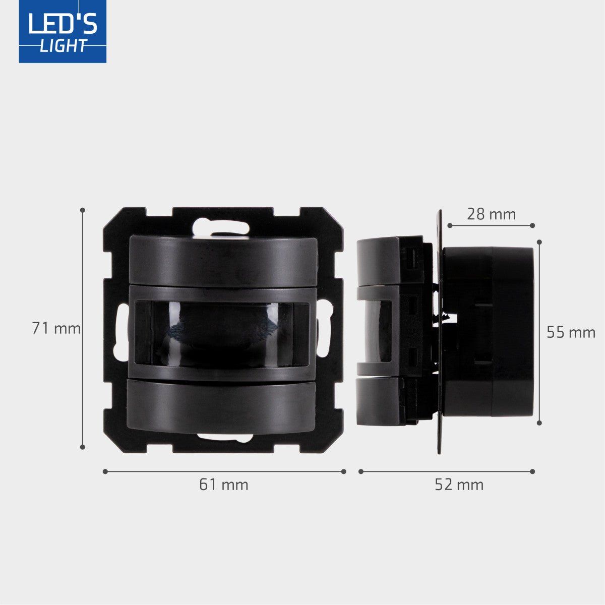 Wandschakelaar met Bewegingssensor - 55 x 55 mm inbouw - Compatibel met LED - Zwart LED.nl