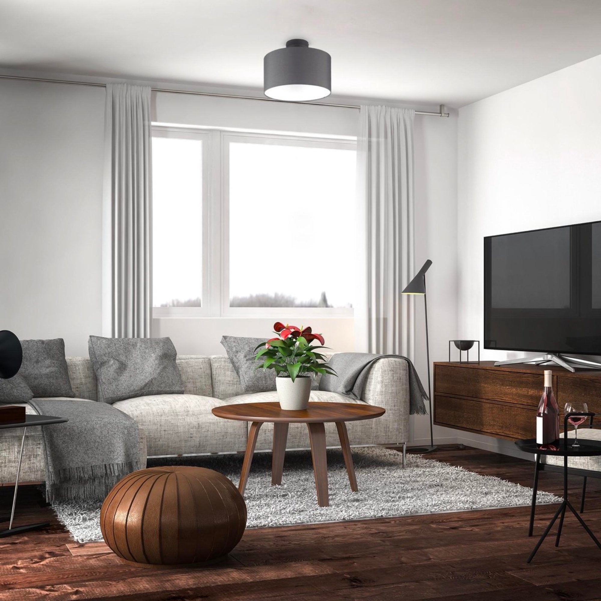 B.K.Licht - Decoratieve plafondlamp - Ø30cm - Grijs/wit - Metaal, hout en stof - Ronde plafonnière - E27 fitting - Excl. lichtbron LED.nl