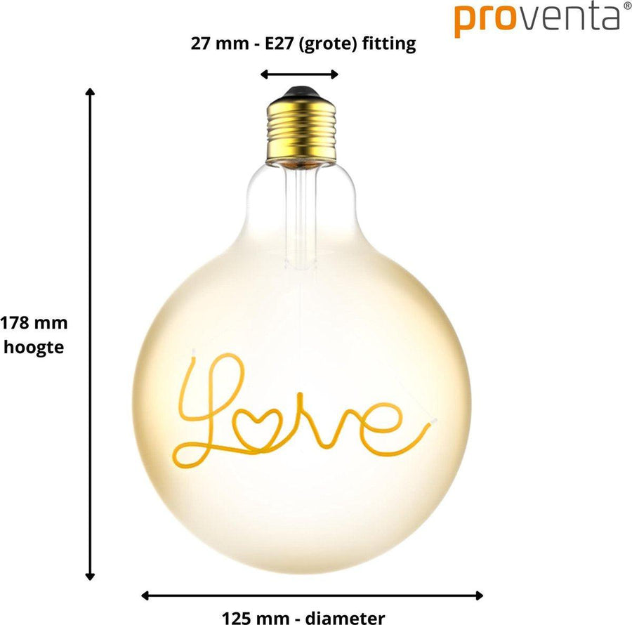 DecoDim Mega LED-Lampe mit Text E27 – Love – Dimmbar extra warmweiß – Globe - LED.de
