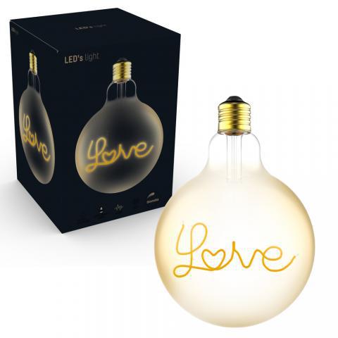 DecoDim Mega LED-Lampe mit Text E27 – Love – Dimmbar extra warmweiß – Globe - LED.de