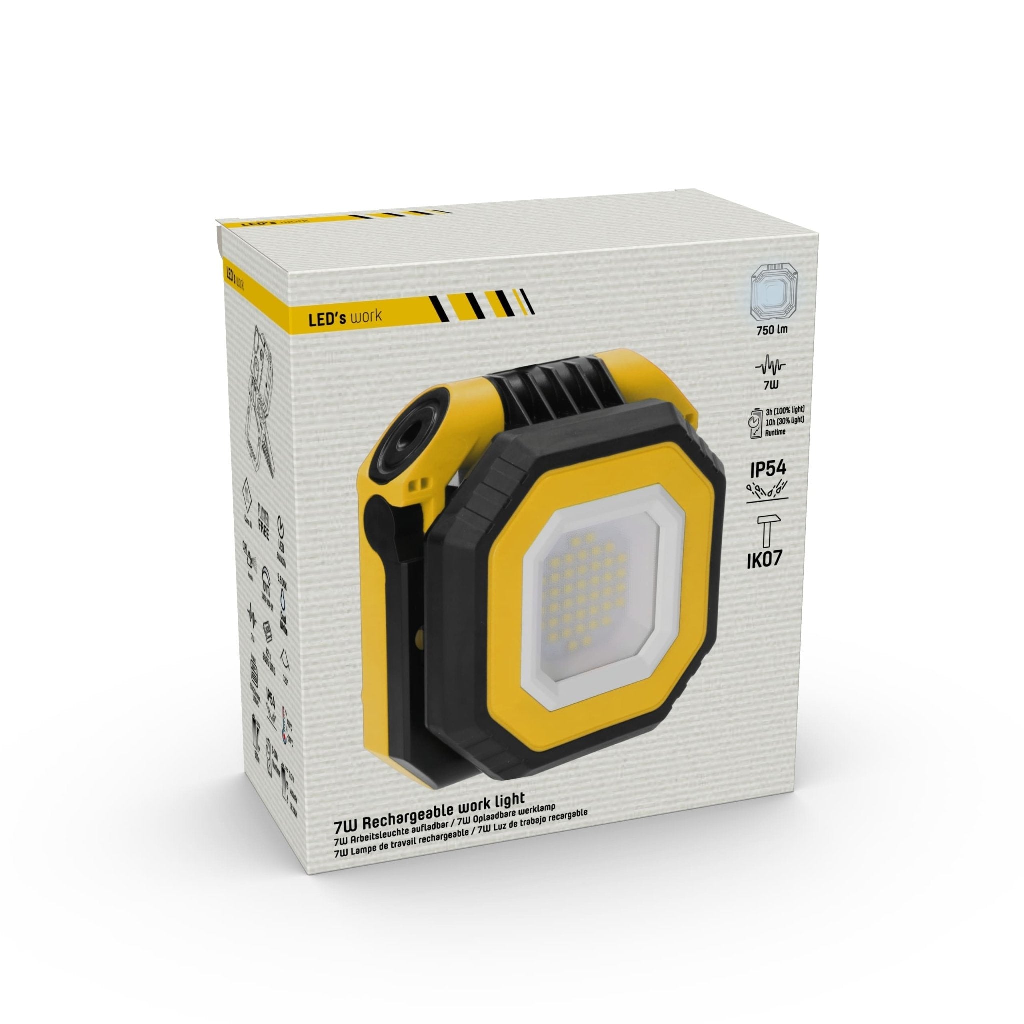 LED's Work Draagbare LED Bouwlamp 750 - Met accu oplaadbaar – Dimbaar in 3 standen - IP54 Werklampen LED.nl