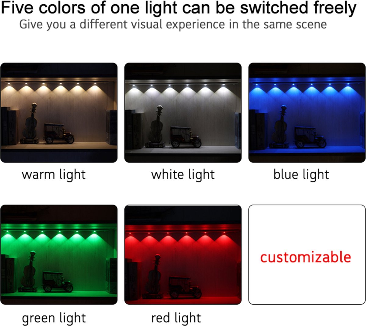 LED's Light EasyFix Kastverlichting met Bewegingssensor - RGB functie - 6 lichtpunten - Draadloos en oplaadbaar - 68,5 cm Kastverlichting LED.nl