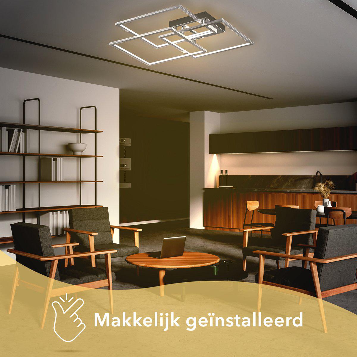 Frame LED Plafonniere 48 cm voor woonkamer - Warm wit licht - 3 lichtpunten - Vierkant Plafondlampen LED.nl