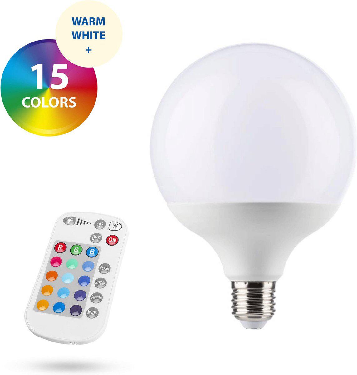 Globe XL LED Lamp E27 met afstandsbediening - 16 kleuren + warm wit - Universeel Lichtbronnen LED.nl