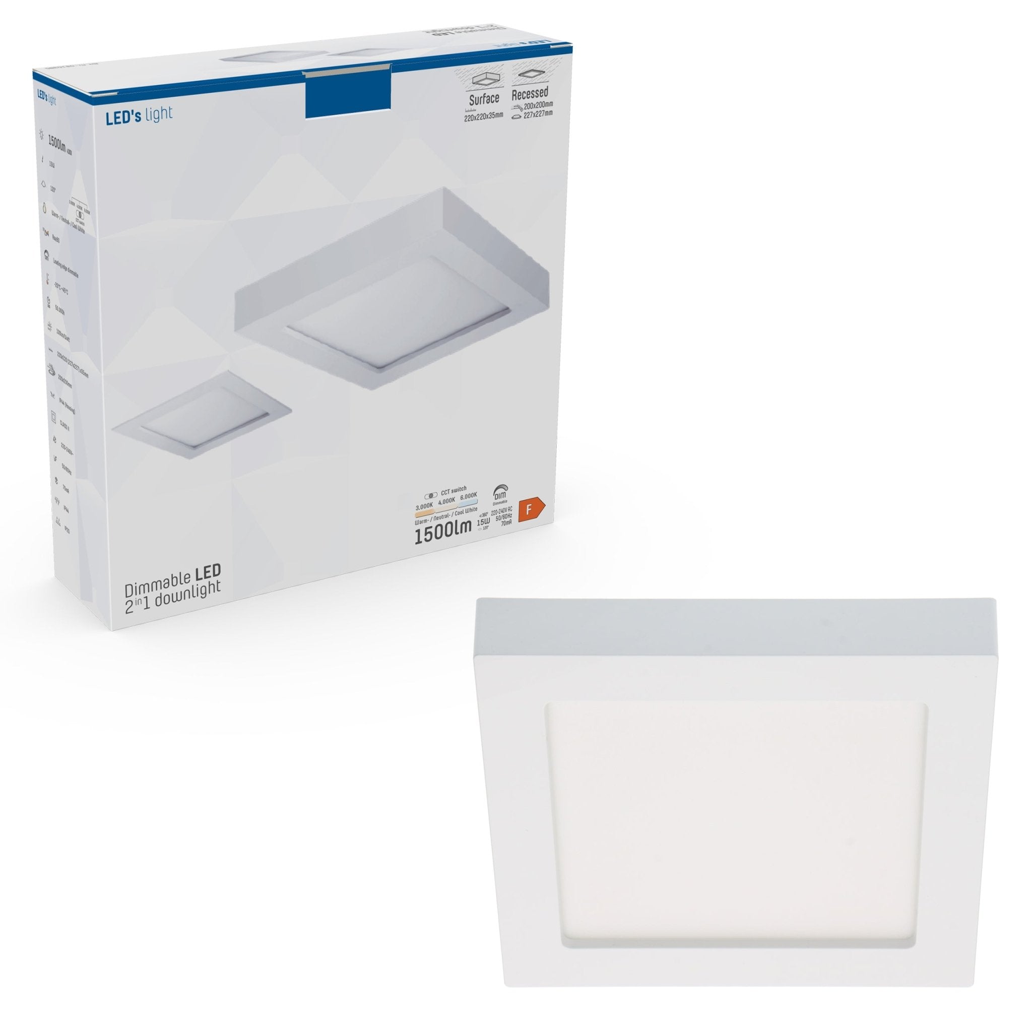 LED's Light Inbouw/Opbouw LED Plafondlamp CCT Ø 20 cm vierkant - Dimbaar - warm en koud wit - Zaagmaat 200×200mm – Wit Plafondlampen LED.nl