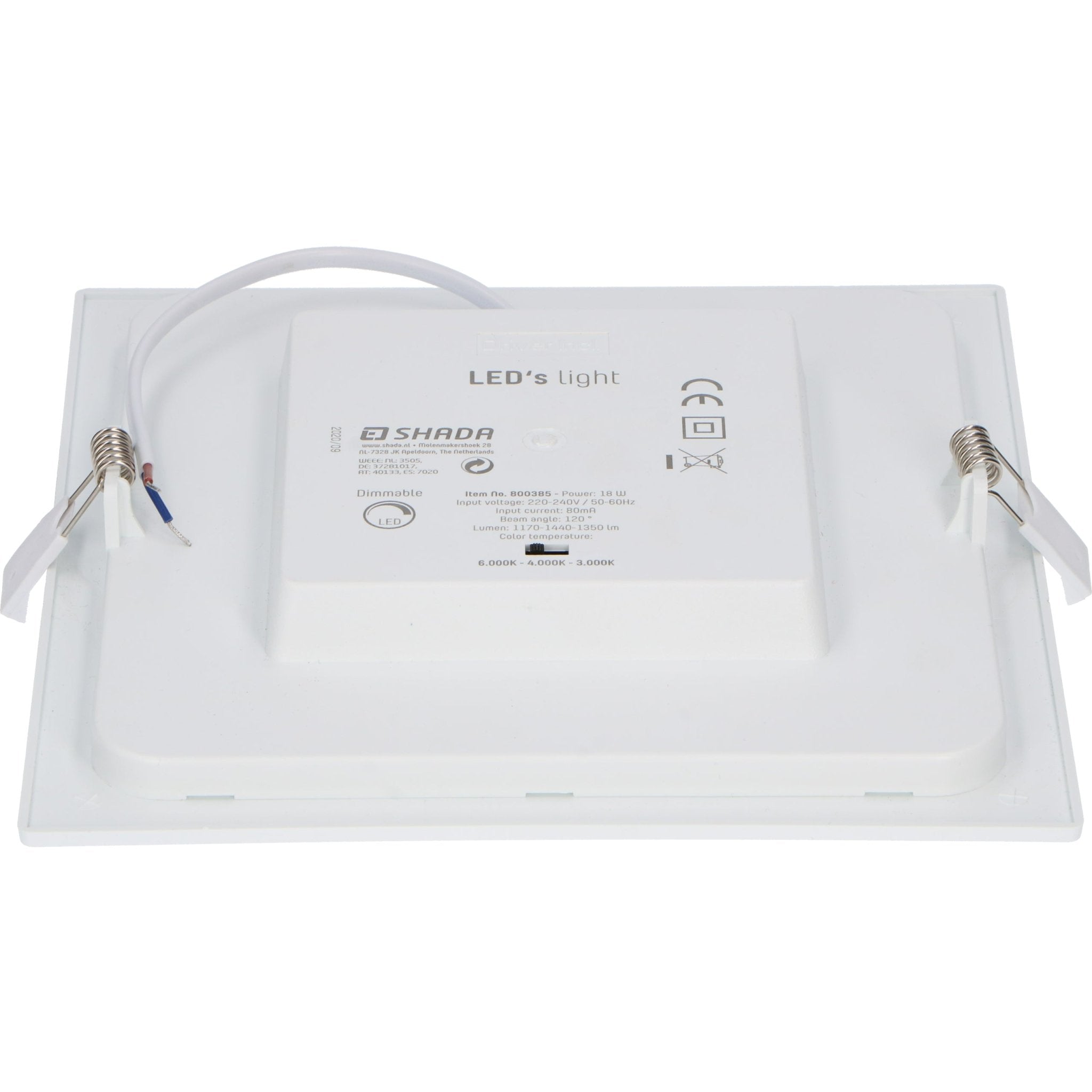 LED's Light Inbouw/Opbouw LED Plafondlamp CCT Ø 20 cm vierkant - Dimbaar - warm en koud wit - Zaagmaat 200×200mm – Wit Plafondlampen LED.nl