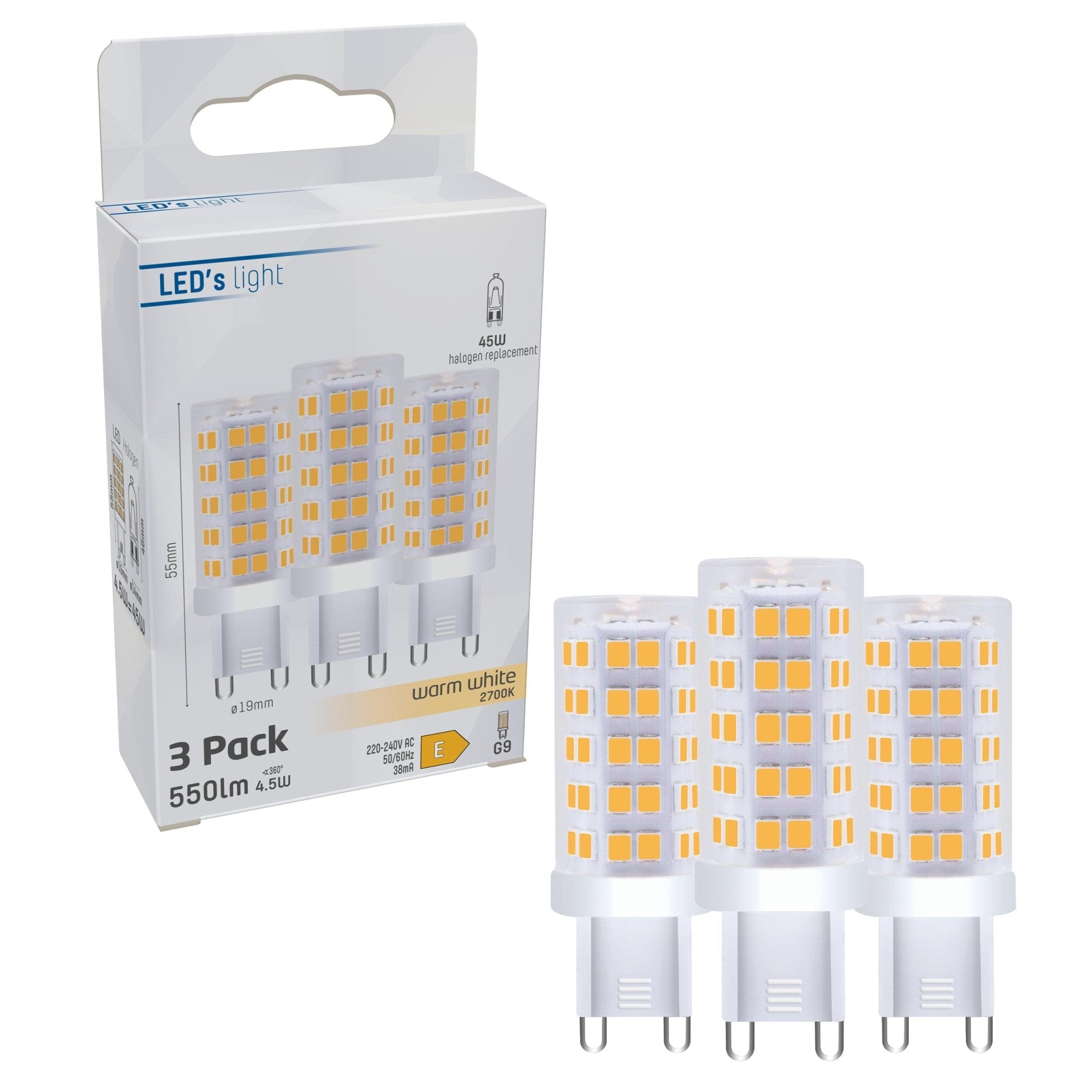 LED Steeklamp G9 - Helder - 220-240V - Warm wit - 4.7W (45W) - 3 lampjes Steeklampjes LED.nl
