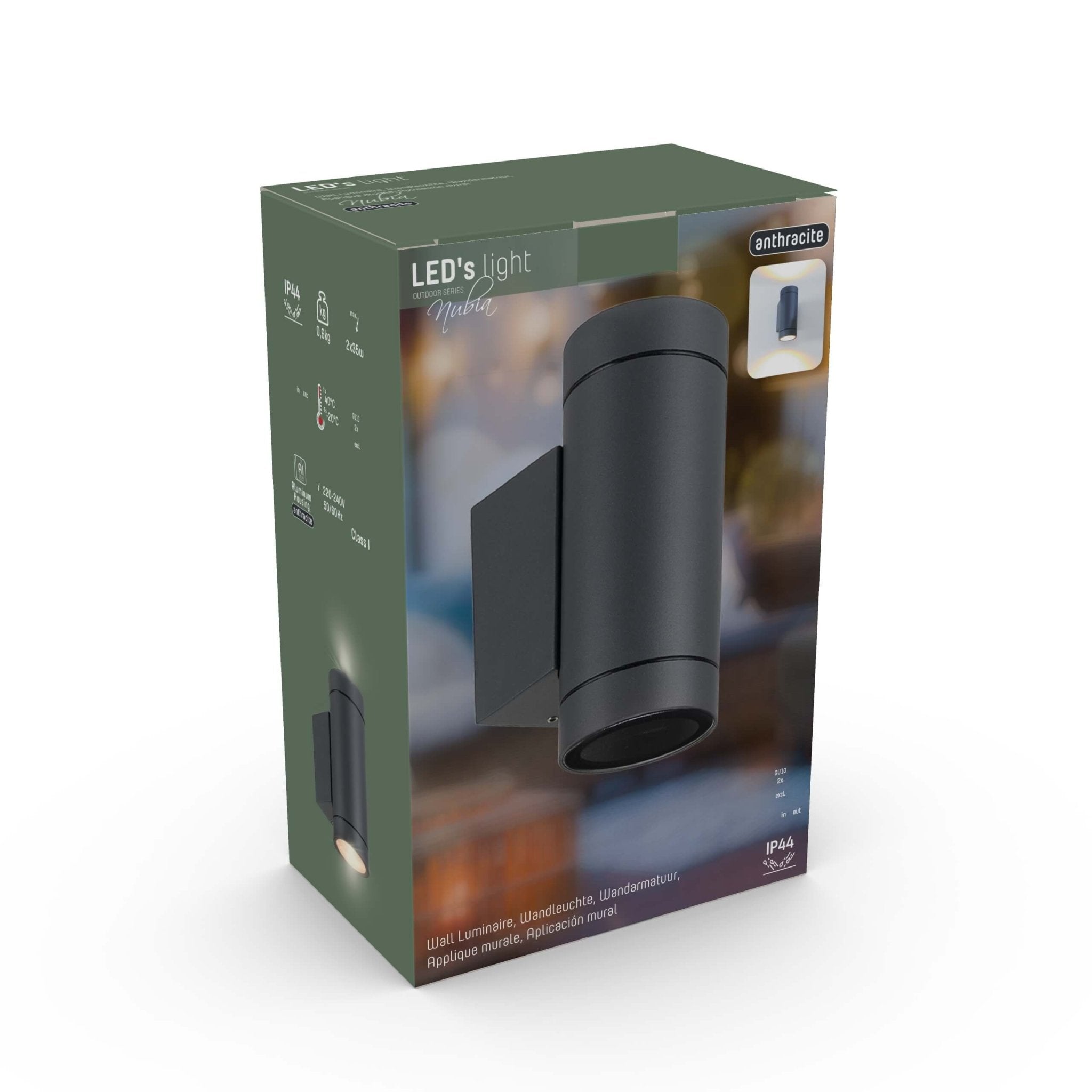 LED's Light Up & Down Light Wandlamp - 2x GU10 fitting - IP44 - Antraciet - Model Carpi Wandlampen LED.nl