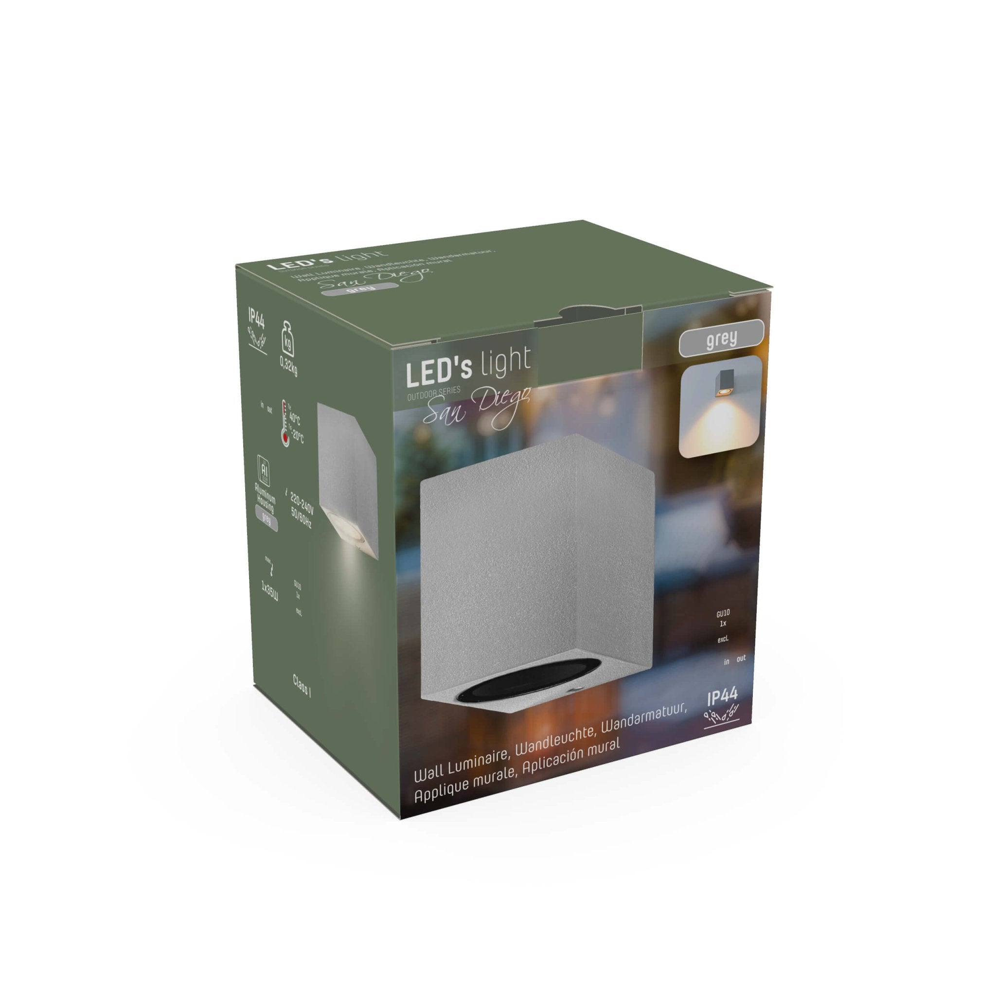 NØRD Down - LED Wandlamp buiten met GU10 fitting - Rome - Vierkant - IP44 - Grijs Wandlampen LED.nl