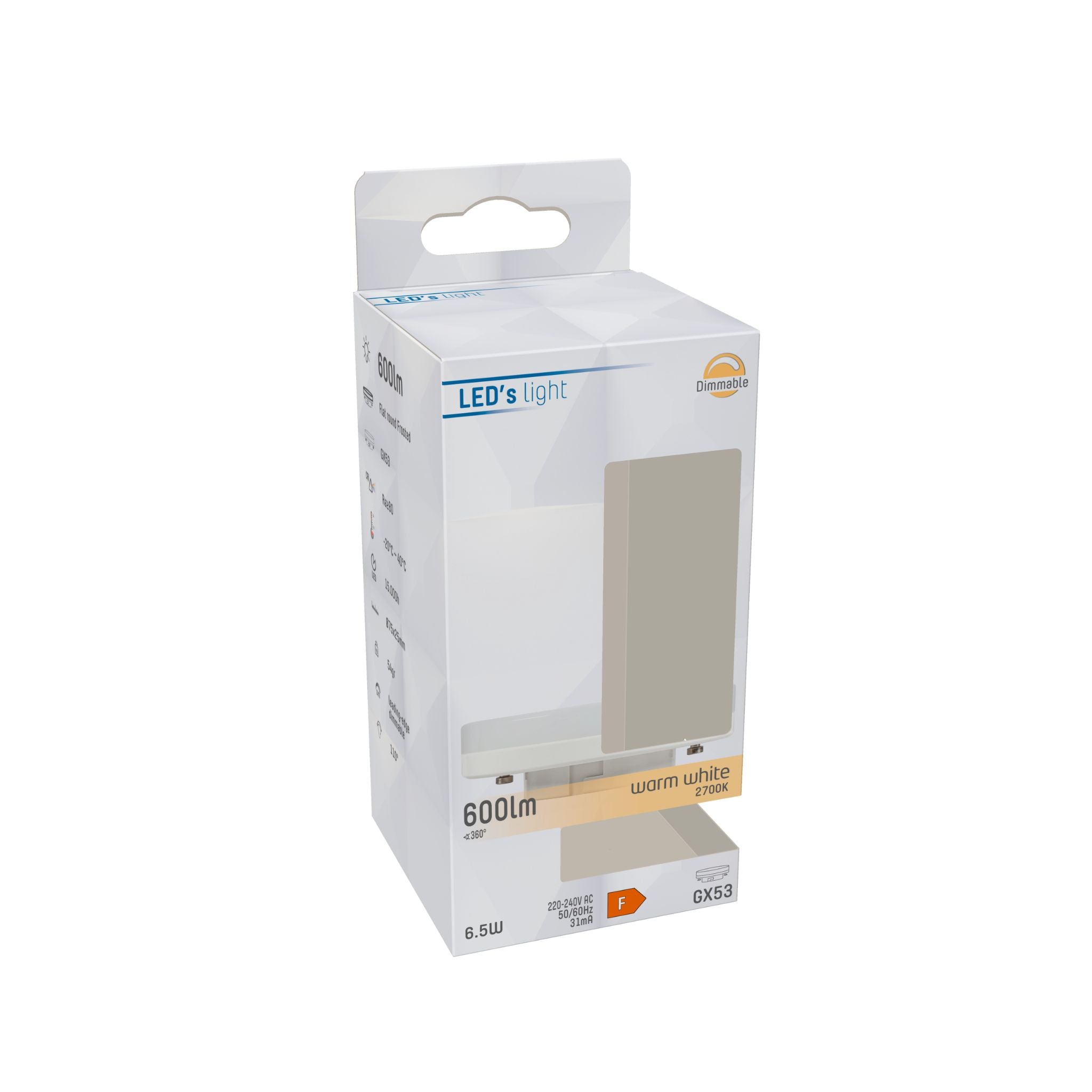 LongLife LED Lamp GX53 - Dimbaar warm wit licht - 6W vervangt 48W - 2700K Dimbare lampen LED.nl