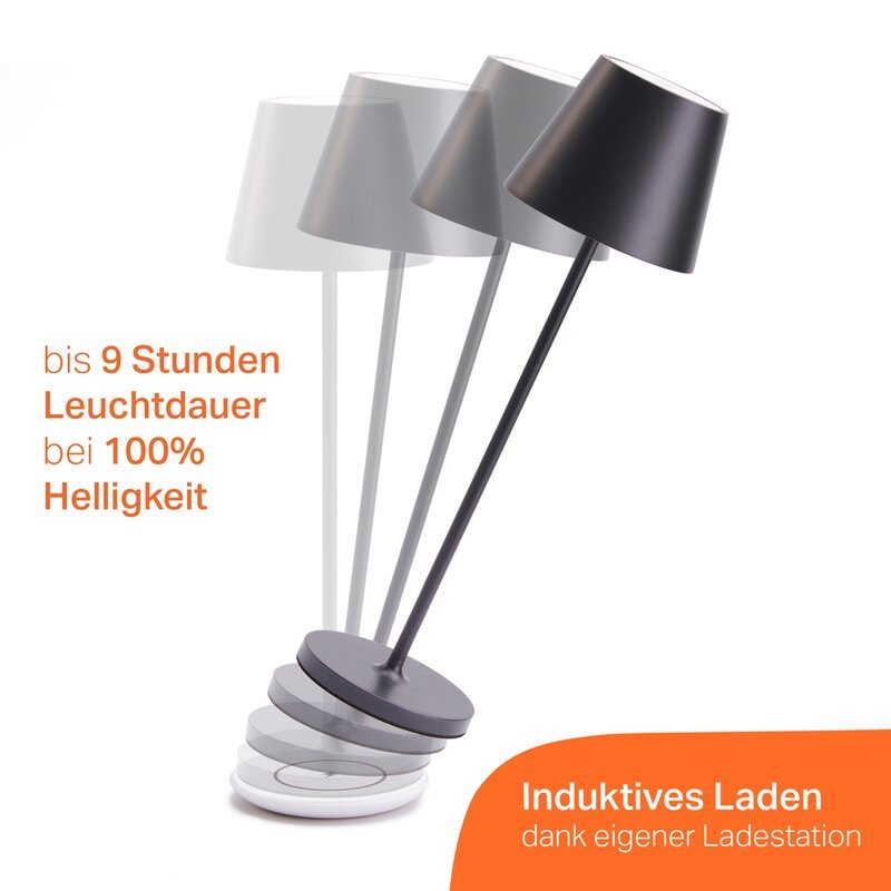Premium LED Tafellamp met oplaadstation - Oplaadbaar & Draadloos - Voor binnen en buiten - Grijs Tafellampenen LED.nl