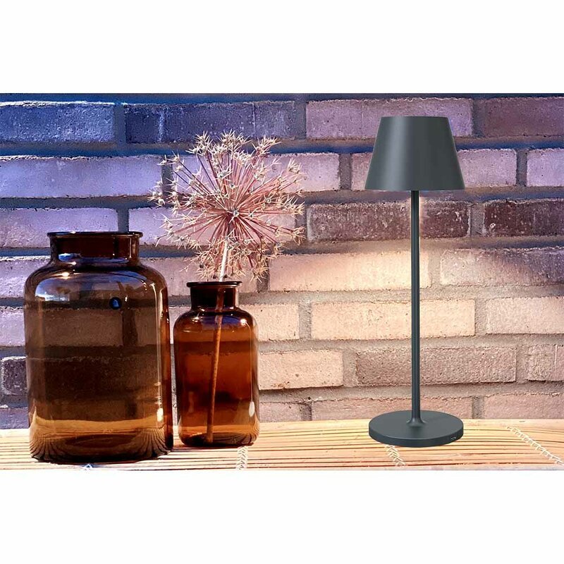 Premium LED Tafellamp met oplaadstation - Oplaadbaar & Draadloos - Voor binnen en buiten - Grijs Tafellampenen LED.nl