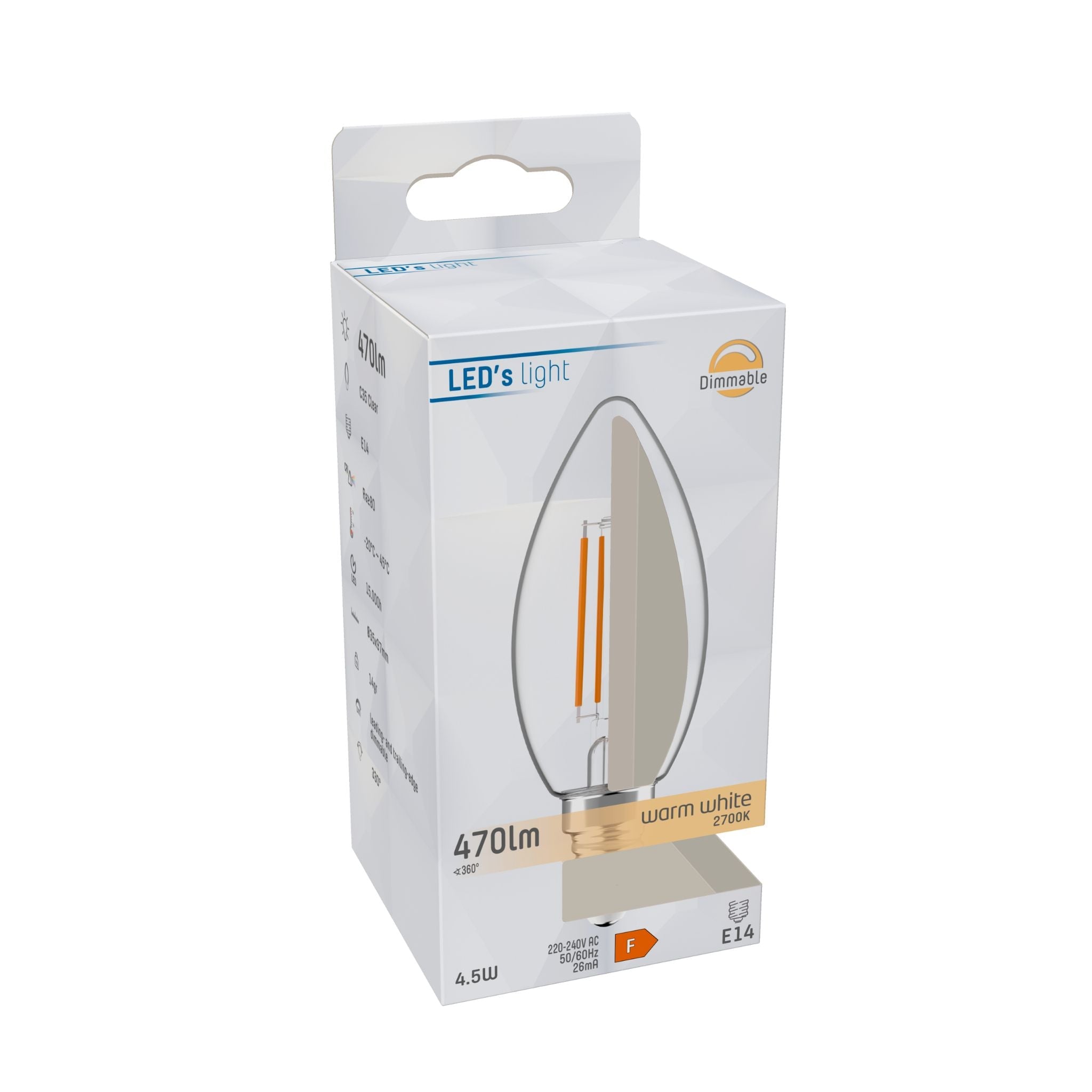 ProDim LED Filament Kaarslamp E14 - Helder - Dimbaar warm wit licht - 4.5W (40W) Dimbare filament lampen LED.nl
