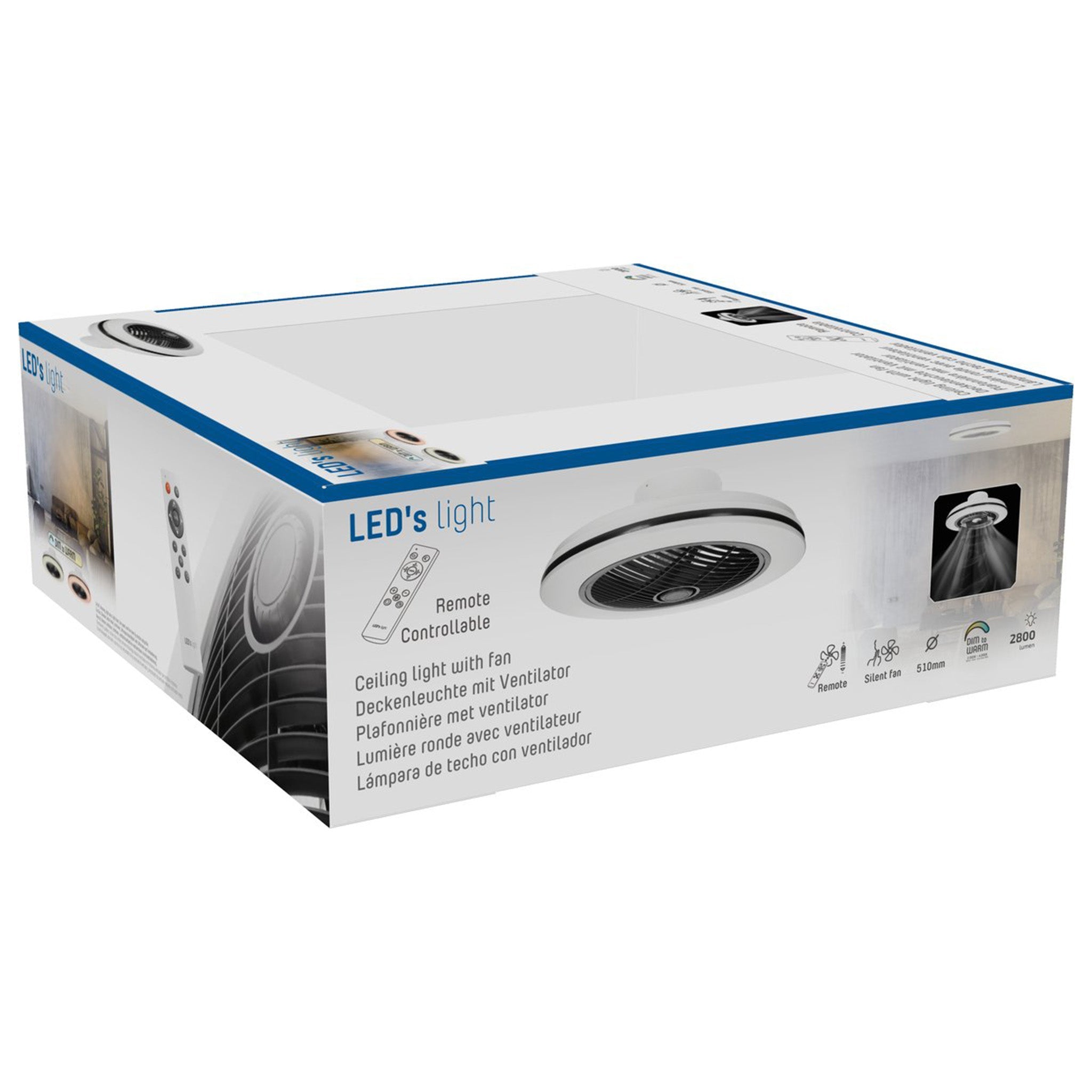 Proventa 3D Air Plafondventilator met verlichting 50 cm - Verspreidt lucht over hele kamer - Met afstandsbediening Plafondventilatoren LED.nl